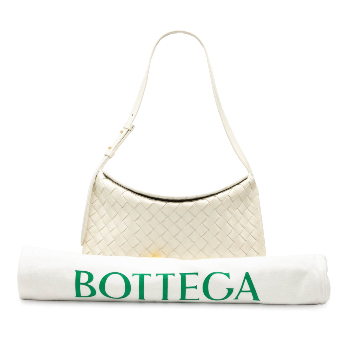 Bottega Veneta Brushed Calfskin Intrecciato Cradle Fold Over Shoulder Bag