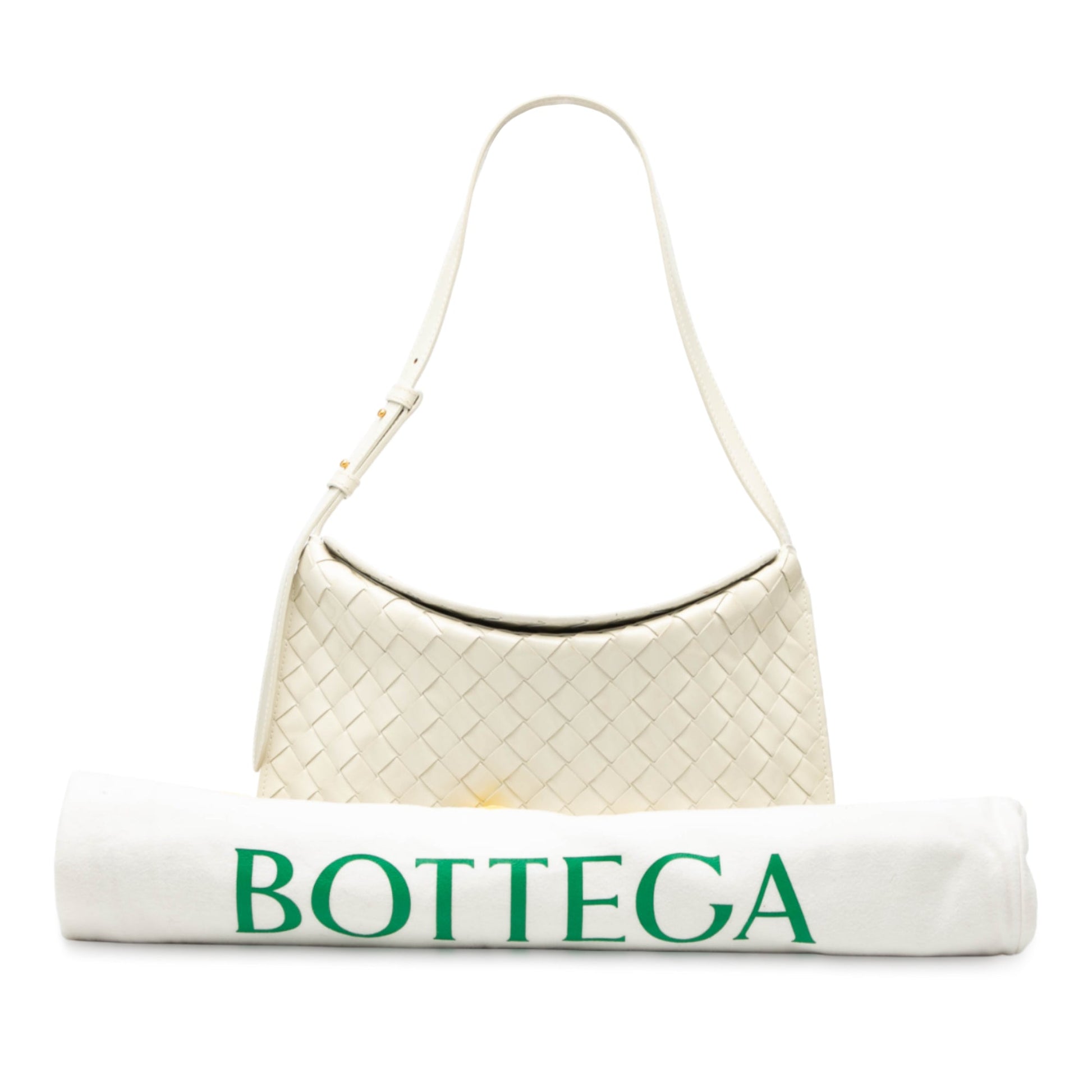 Bottega Veneta Brushed Calfskin Intrecciato Cradle Fold Over Shoulder Bag