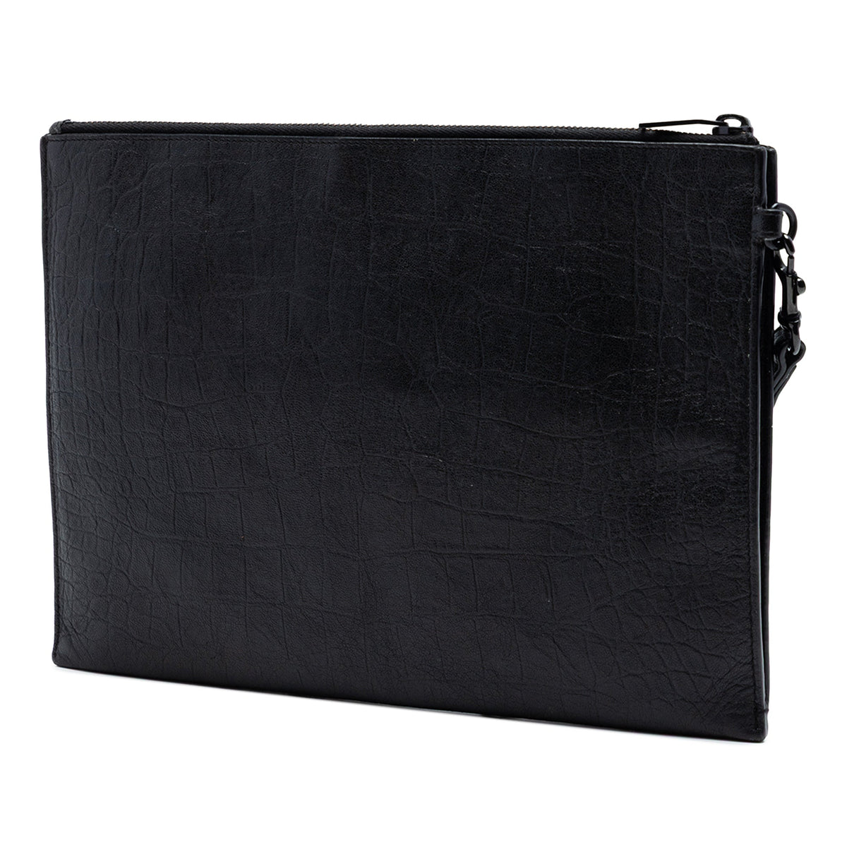 Saint Laurent Croc Embossed Leather Monogram Zip Pouch