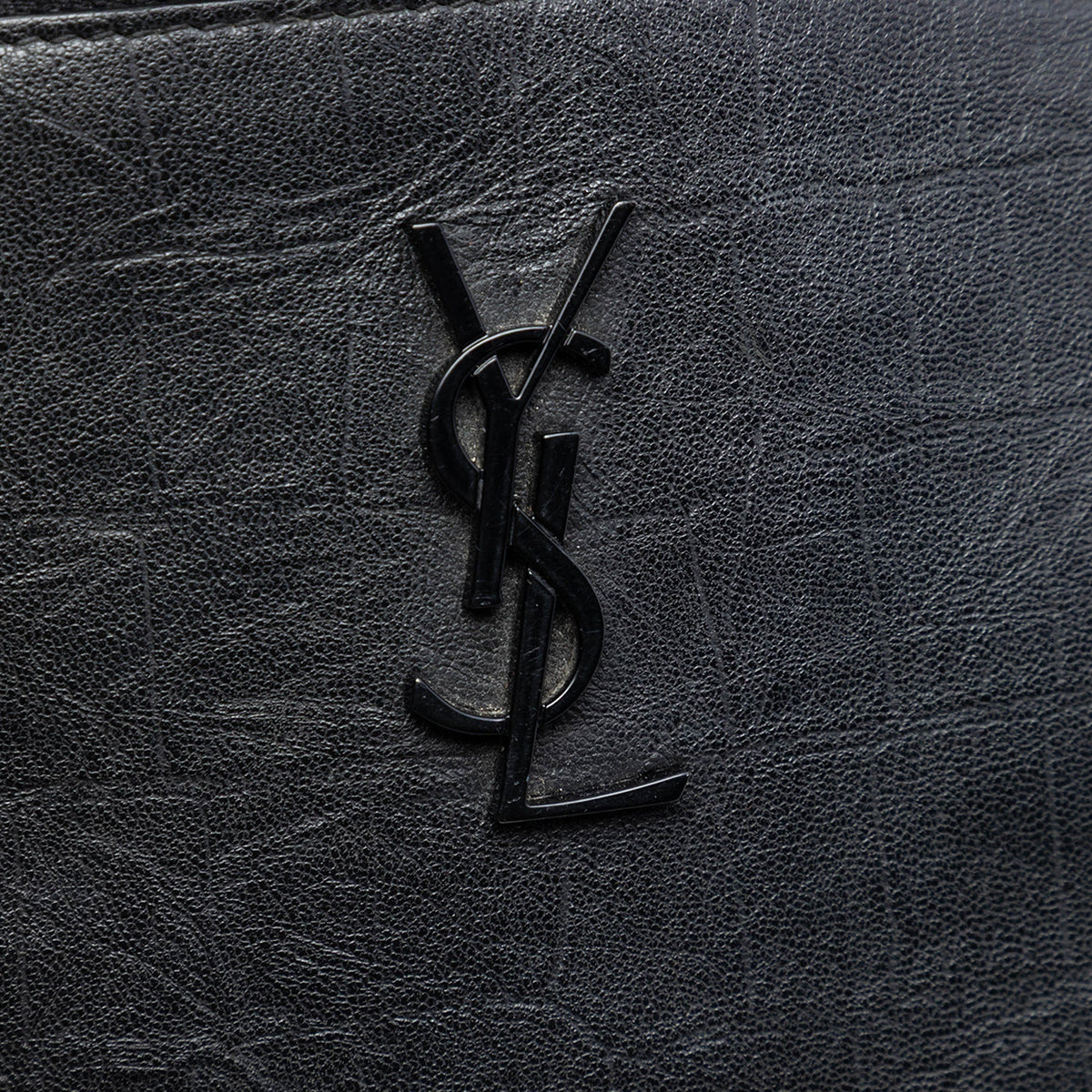 Saint Laurent Croc Embossed Leather Monogram Zip Pouch