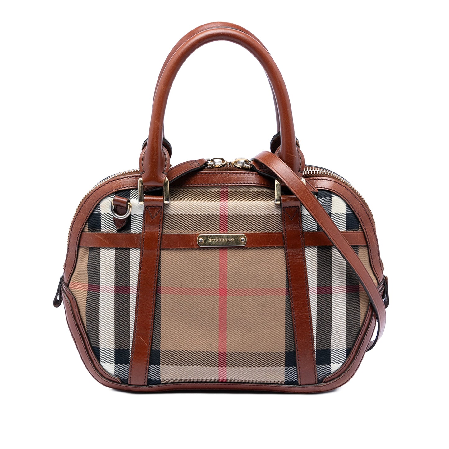 Burberry Small Leather Trimmed House Check Canvas Bridle Orchard Satchel