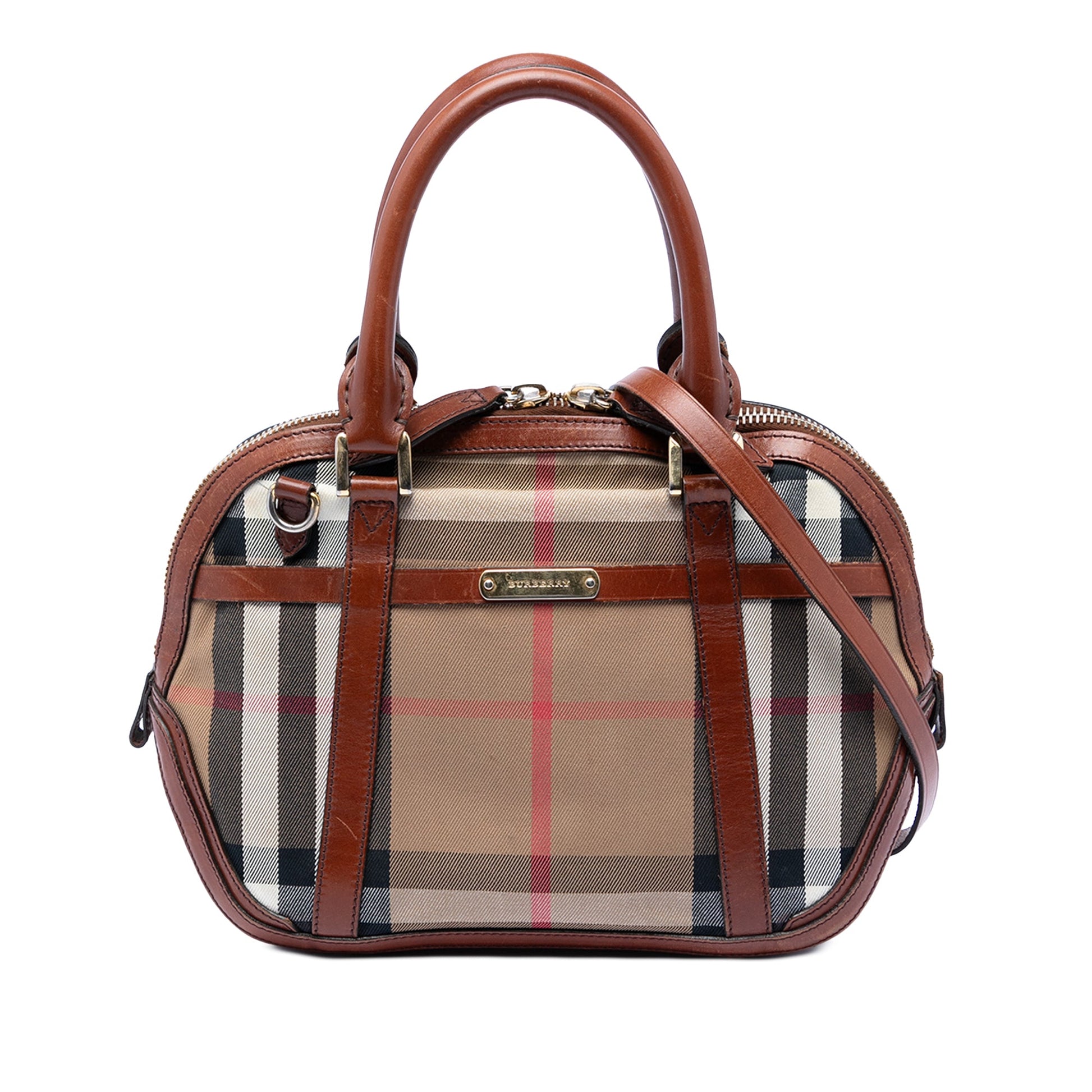 Burberry Small Leather Trimmed House Check Canvas Bridle Orchard Satchel