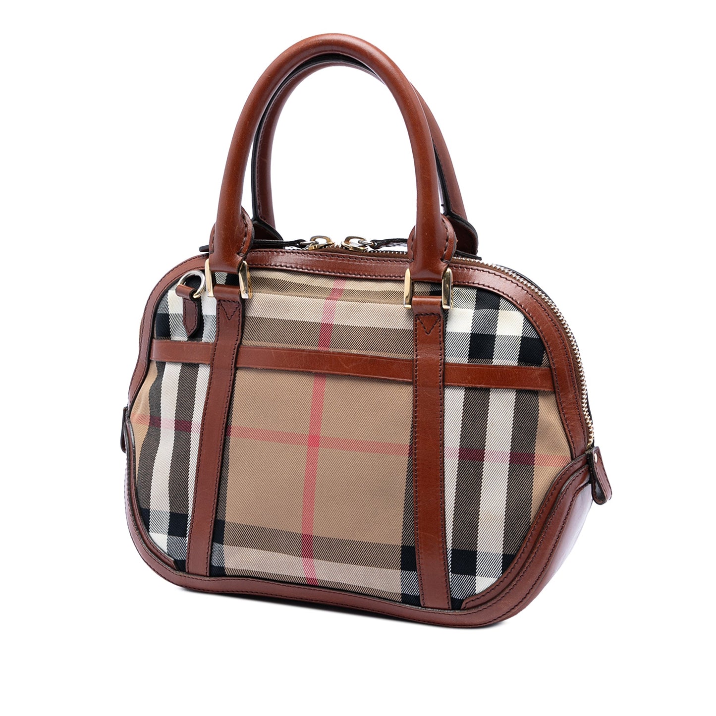 Burberry Small Leather Trimmed House Check Canvas Bridle Orchard Satchel