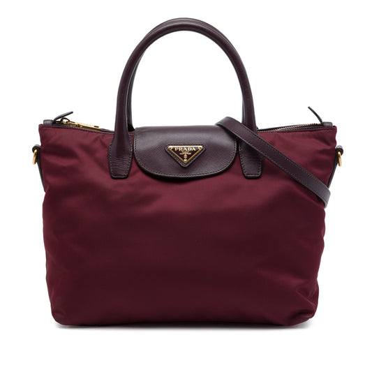 Prada Saffiano Trimmed Tessuto Satchel — Red
