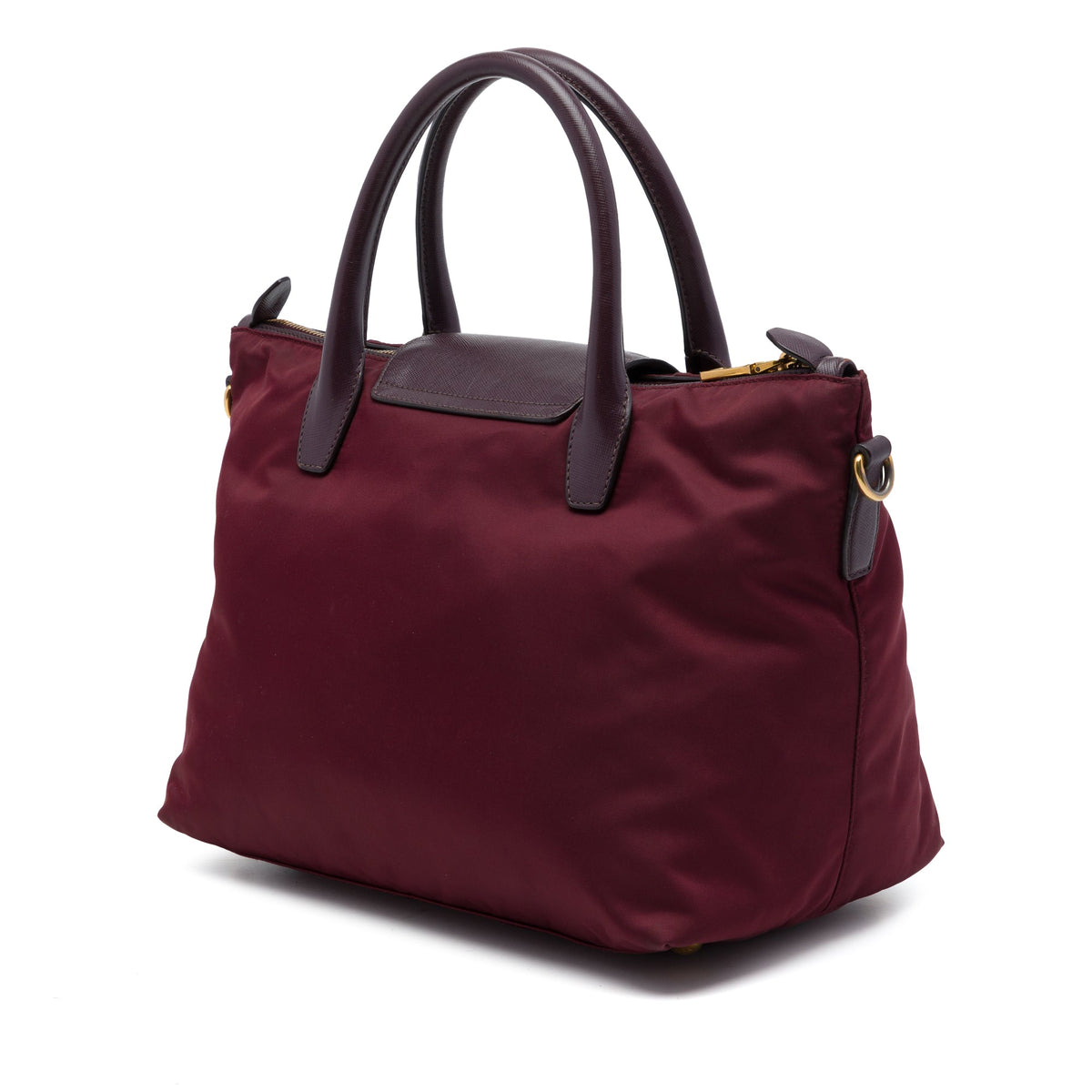 Prada Saffiano Trimmed Tessuto Satchel — Red