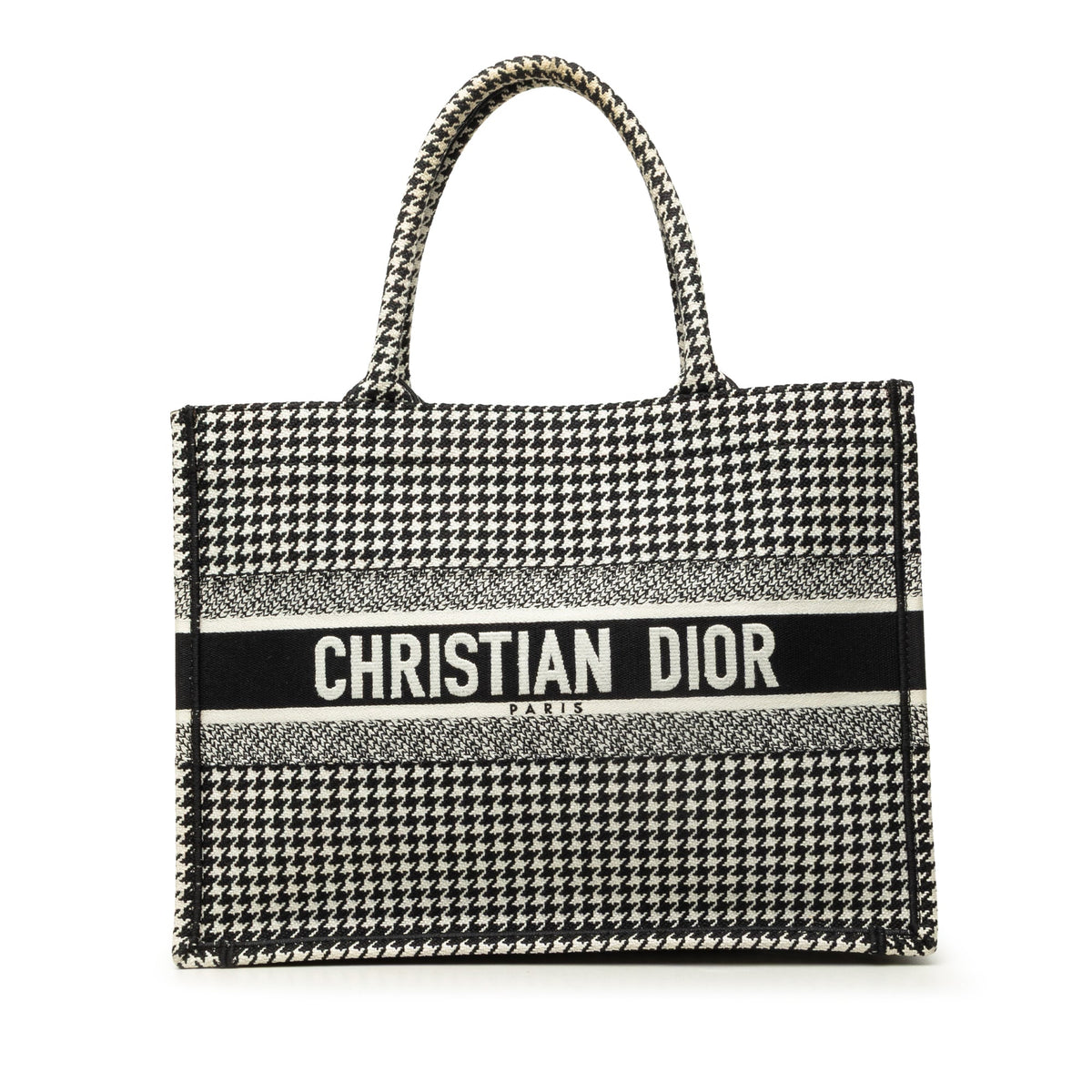 Dior Medium Canvas Houndstooth Embroidered Book Tote — Black