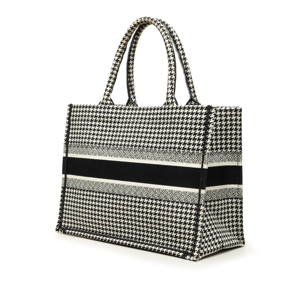 Dior Medium Canvas Houndstooth Embroidered Book Tote — Black
