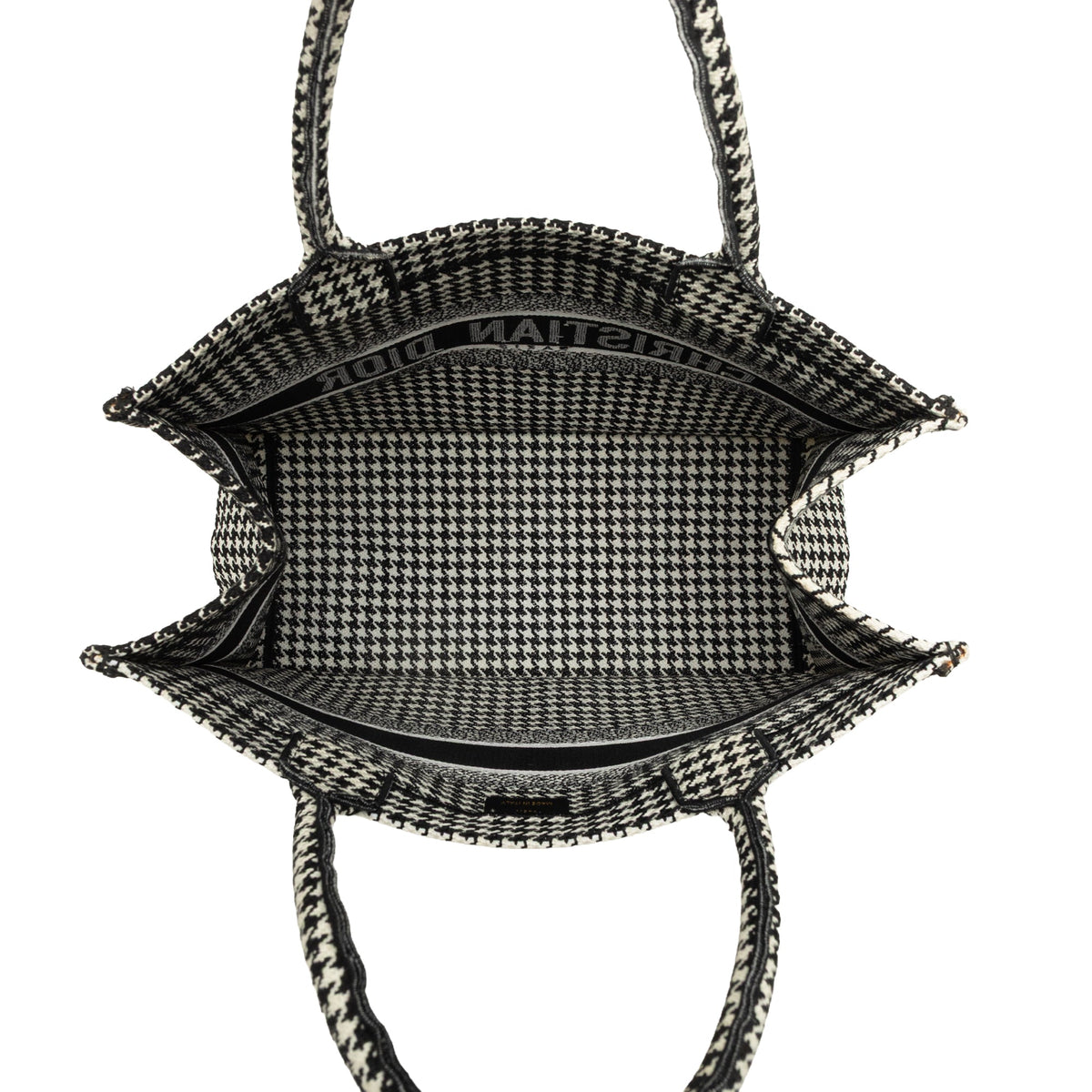 Dior Medium Canvas Houndstooth Embroidered Book Tote — Black
