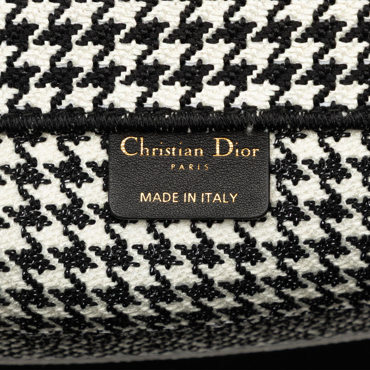 Dior Medium Canvas Houndstooth Embroidered Book Tote — Black