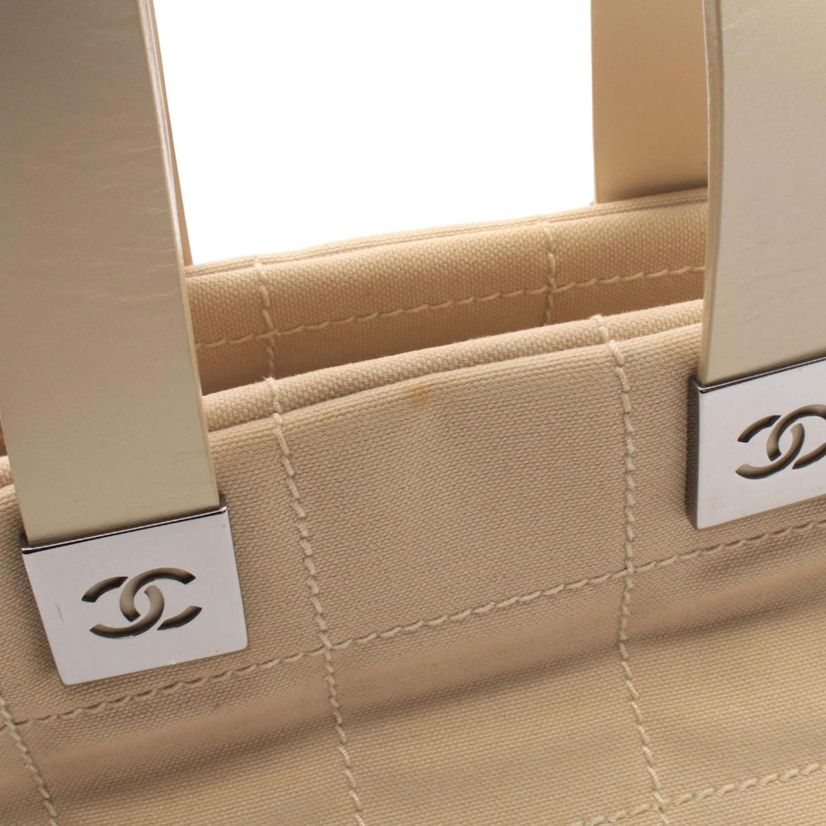 Chanel CC Chocolate Bar Canvas Handbag — Beige
