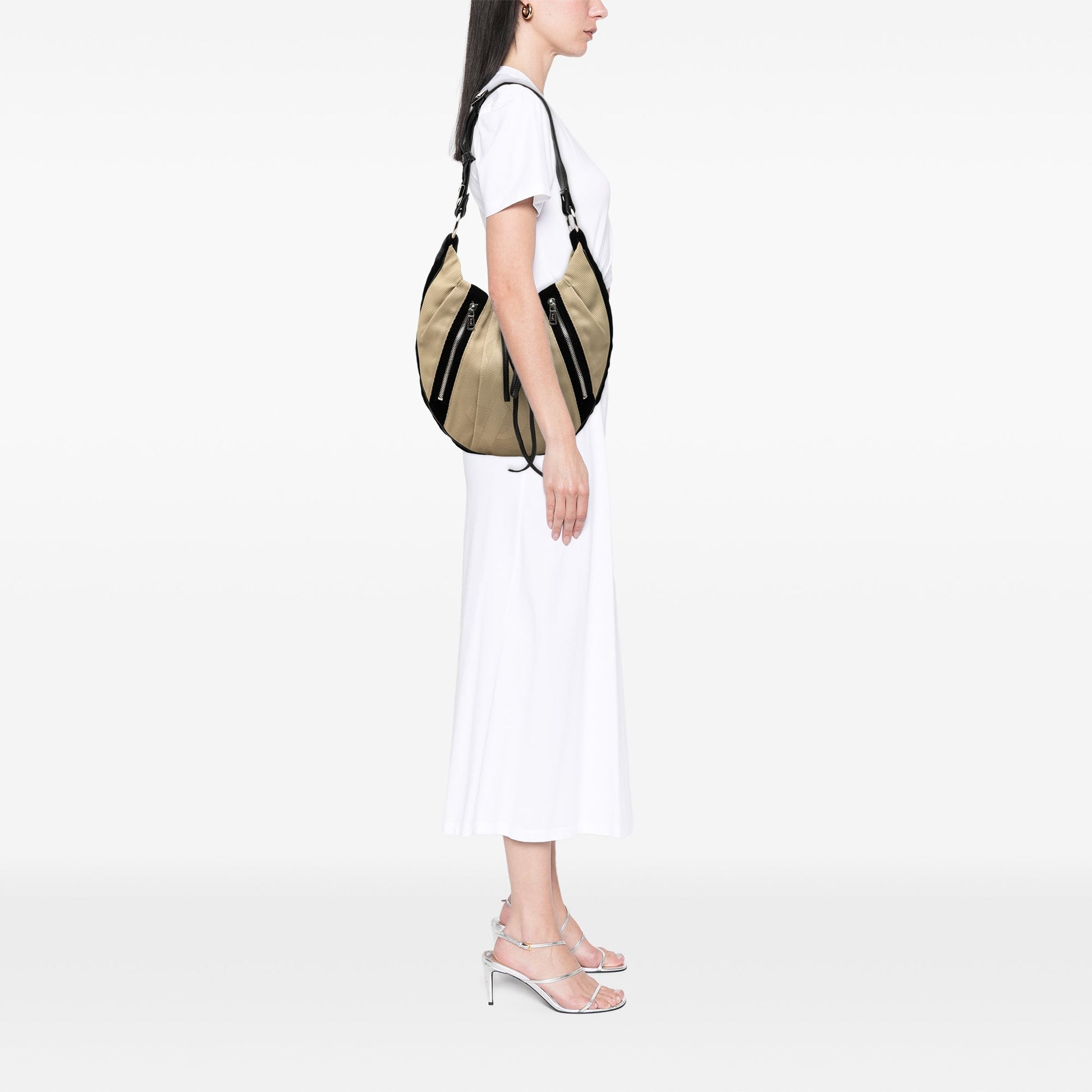 Saint Laurent Canvas and Velvet Rive Gauche Pleated Hobo