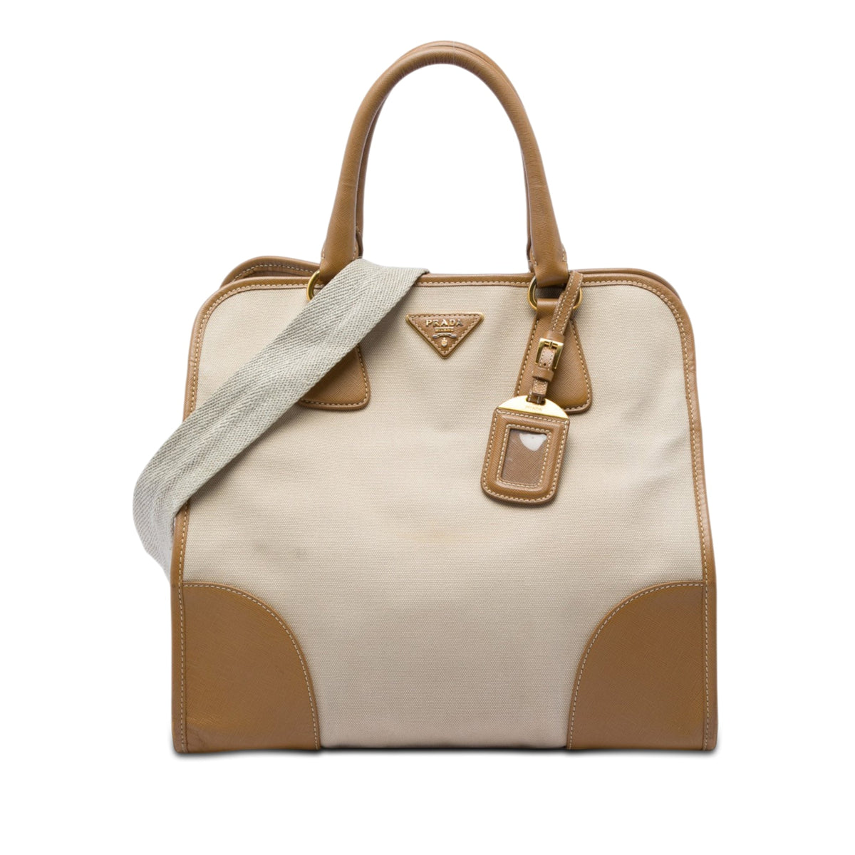 Prada Saffiano Trimmed Canvas Canapa Satchel