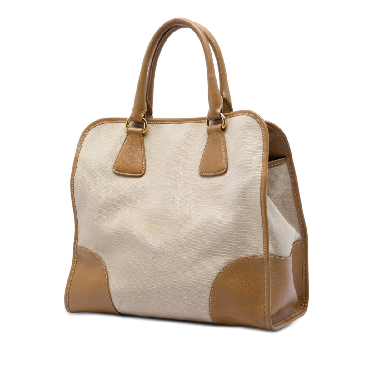 Prada Saffiano Trimmed Canvas Canapa Satchel
