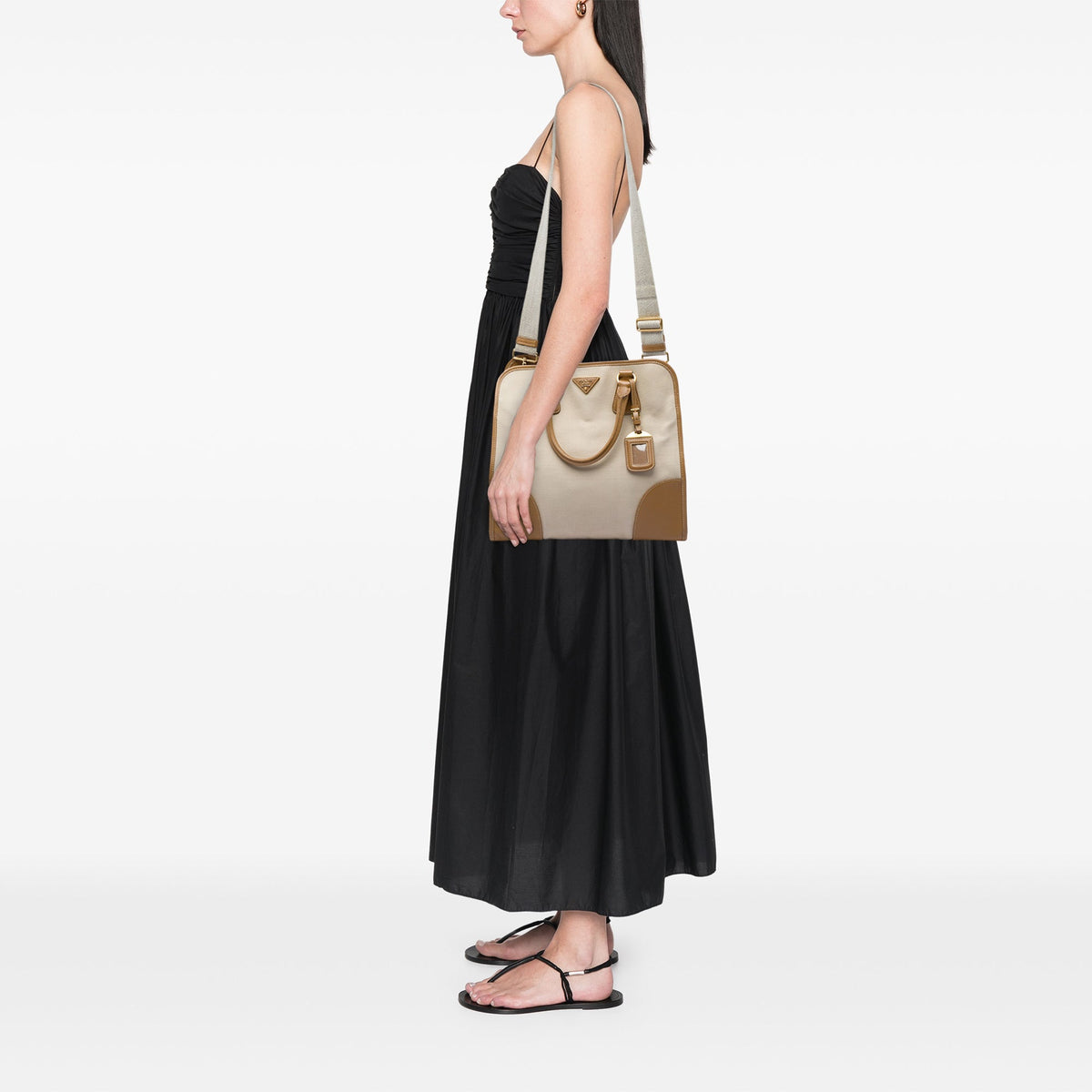 Prada Saffiano Trimmed Canvas Canapa Satchel