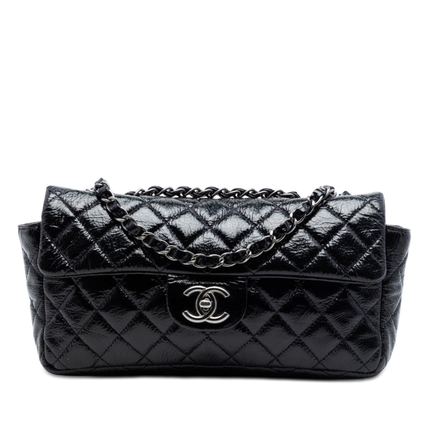 Chanel Quilted Crinkled Patent East West Single Flap