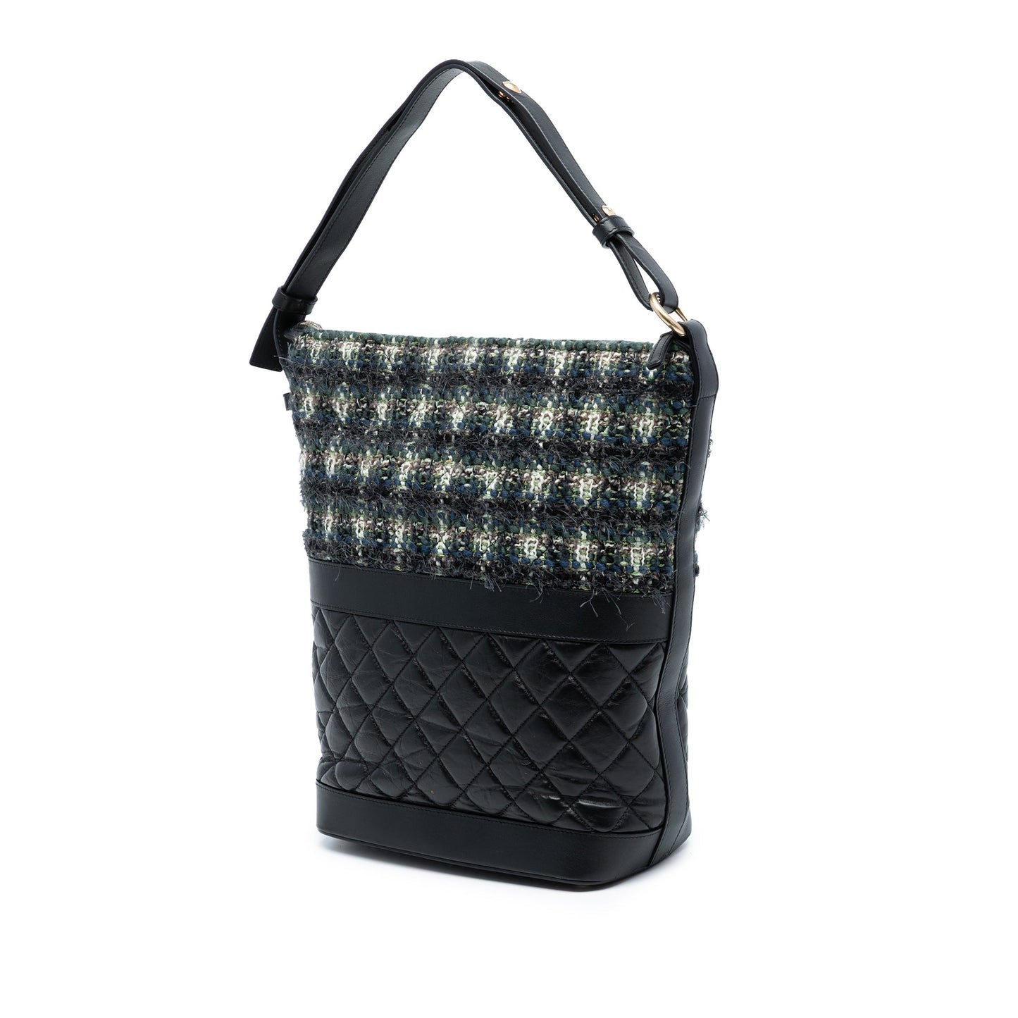 Chanel Quilted Aged Calfskin and Tweed Casual Style Hobo