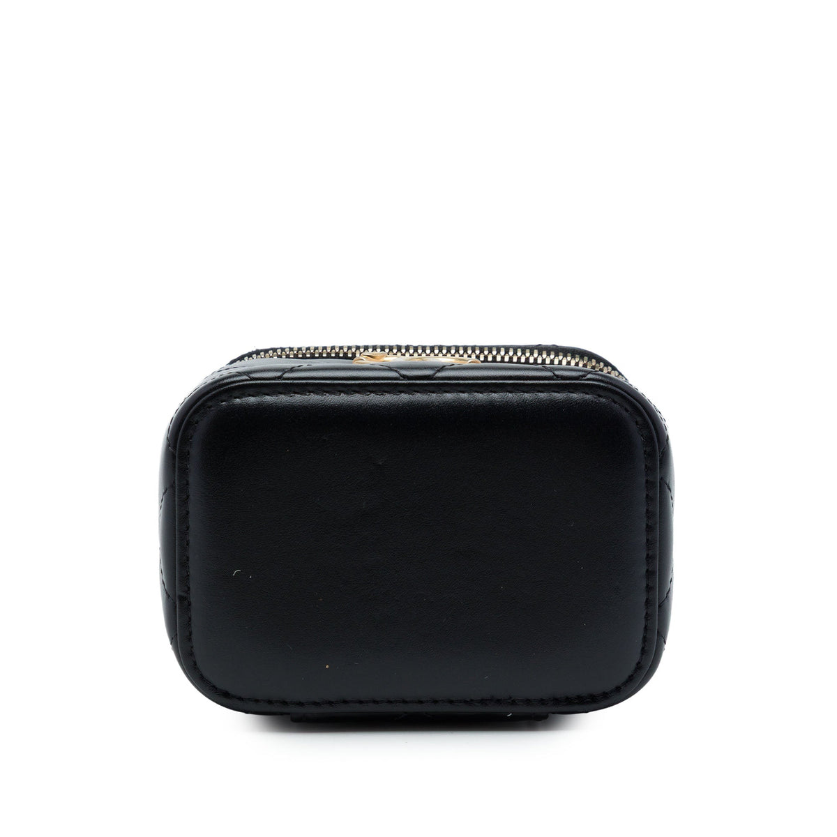 Chanel Mini CC Quilted Lambskin Pearl Crush Vanity Case With Chain — Black
