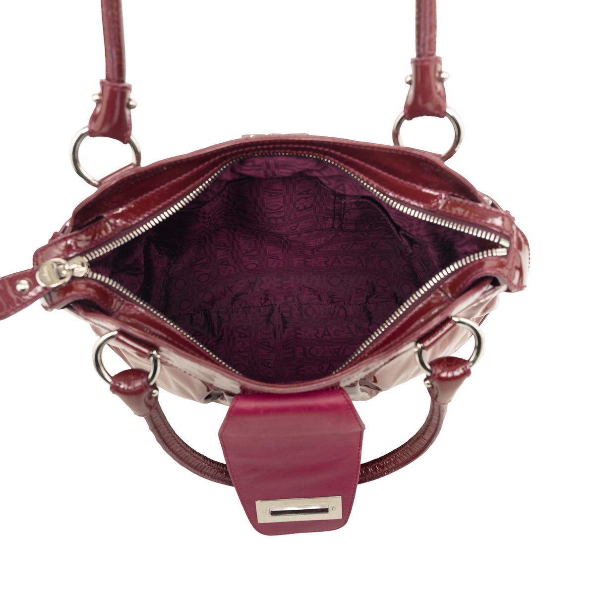 Ferragamo Patent Gancini Marisa Handbag