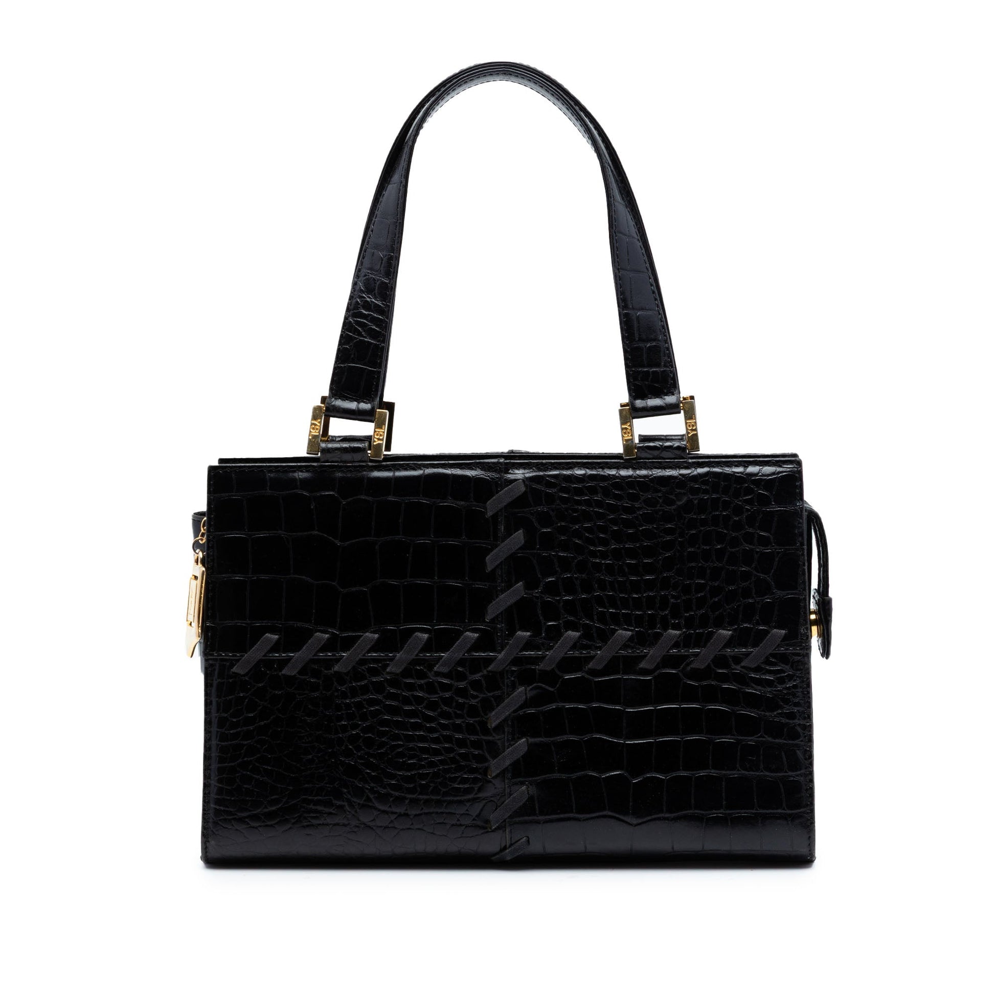 Saint Laurent Croc Embossed Leather Shoulder Bag
