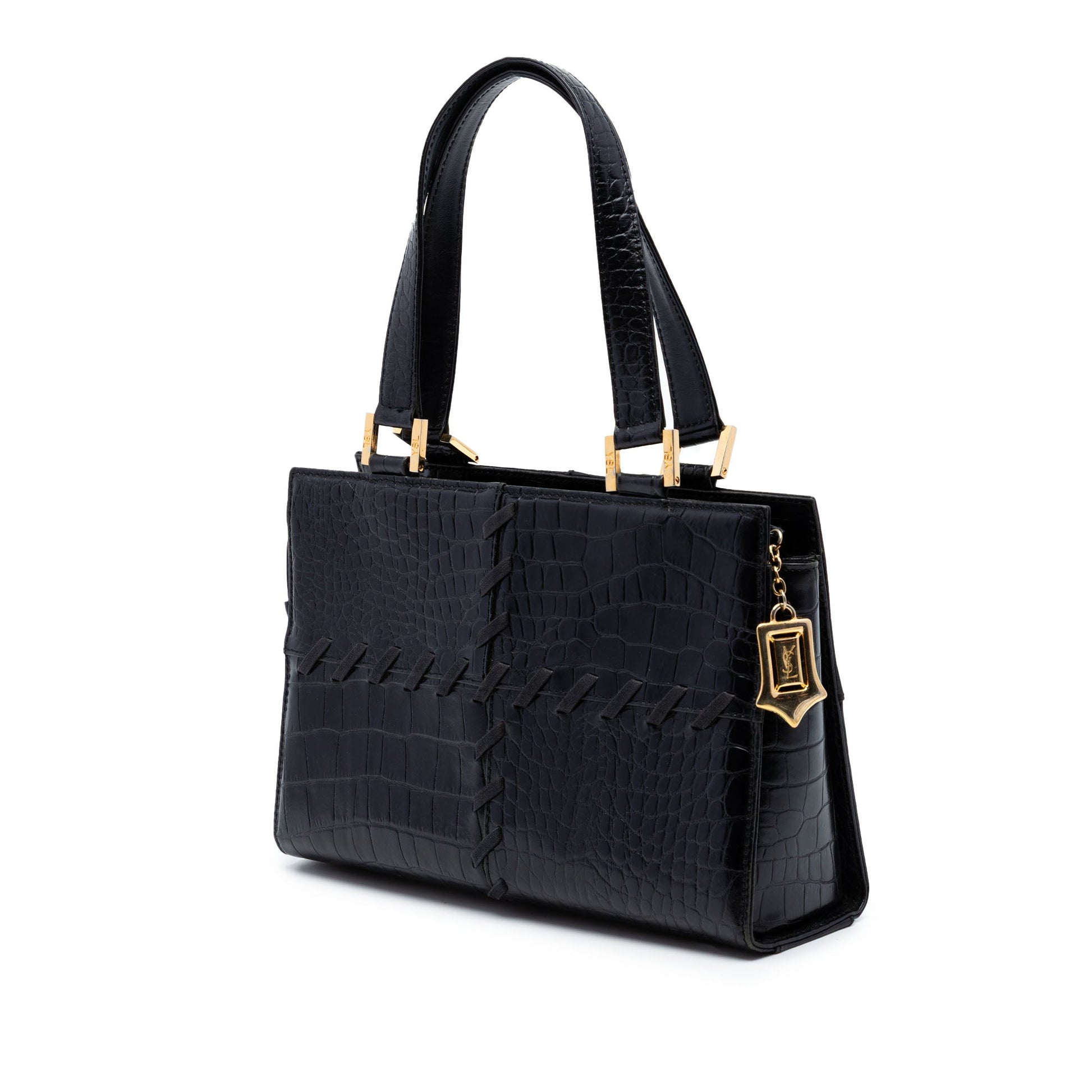 Saint Laurent Croc Embossed Leather Shoulder Bag