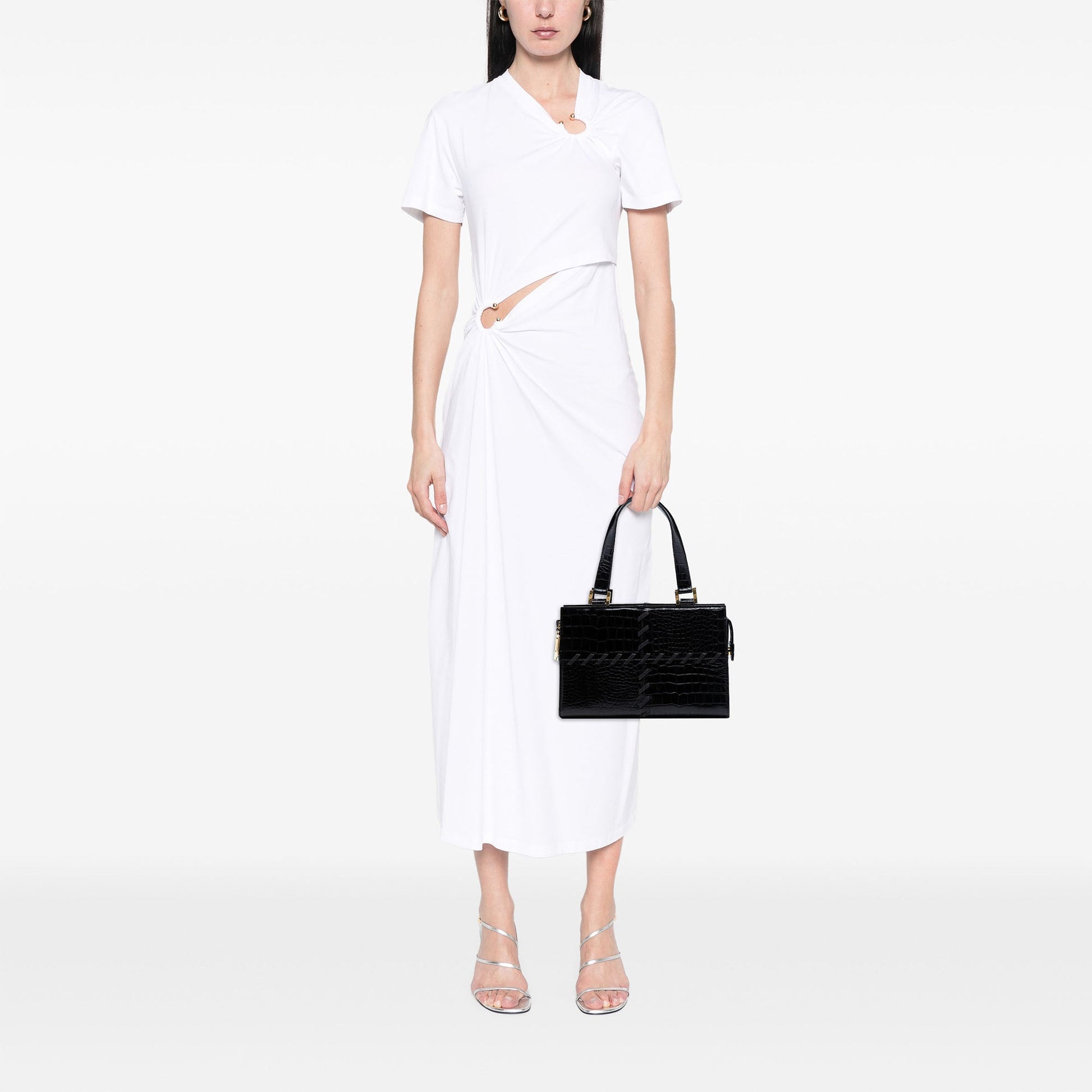 Saint Laurent Croc Embossed Leather Shoulder Bag