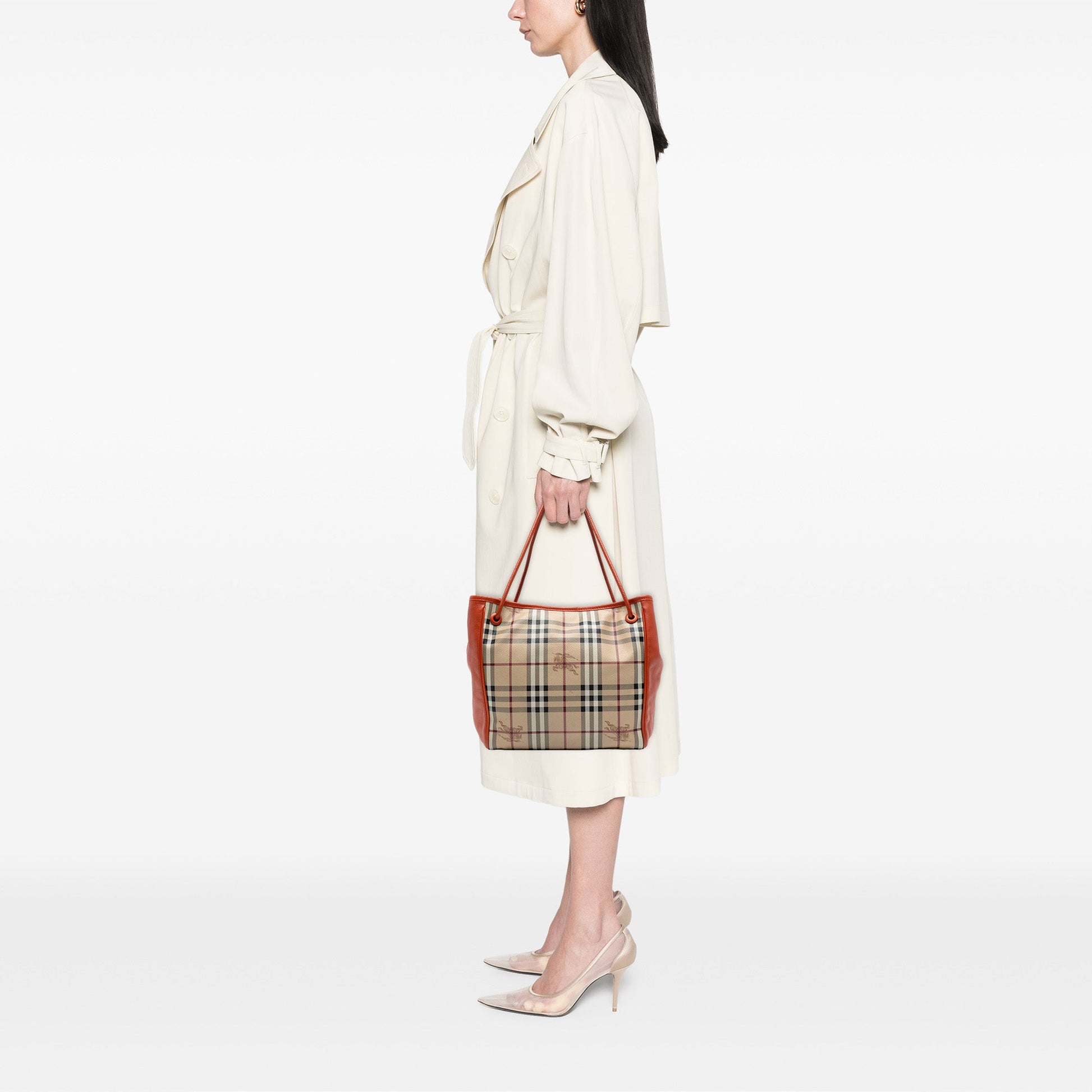 Burberry Small Leather Trimmed Haymarket Check Coated Canvas Canterbury Tote