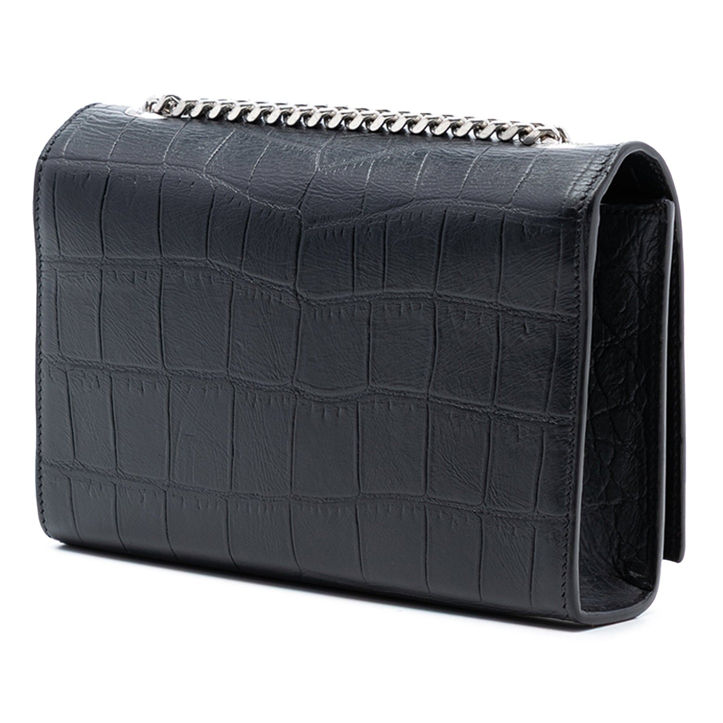 Saint Laurent Small Croc Embossed Leather Monogram Kate Tassel Crossbody
