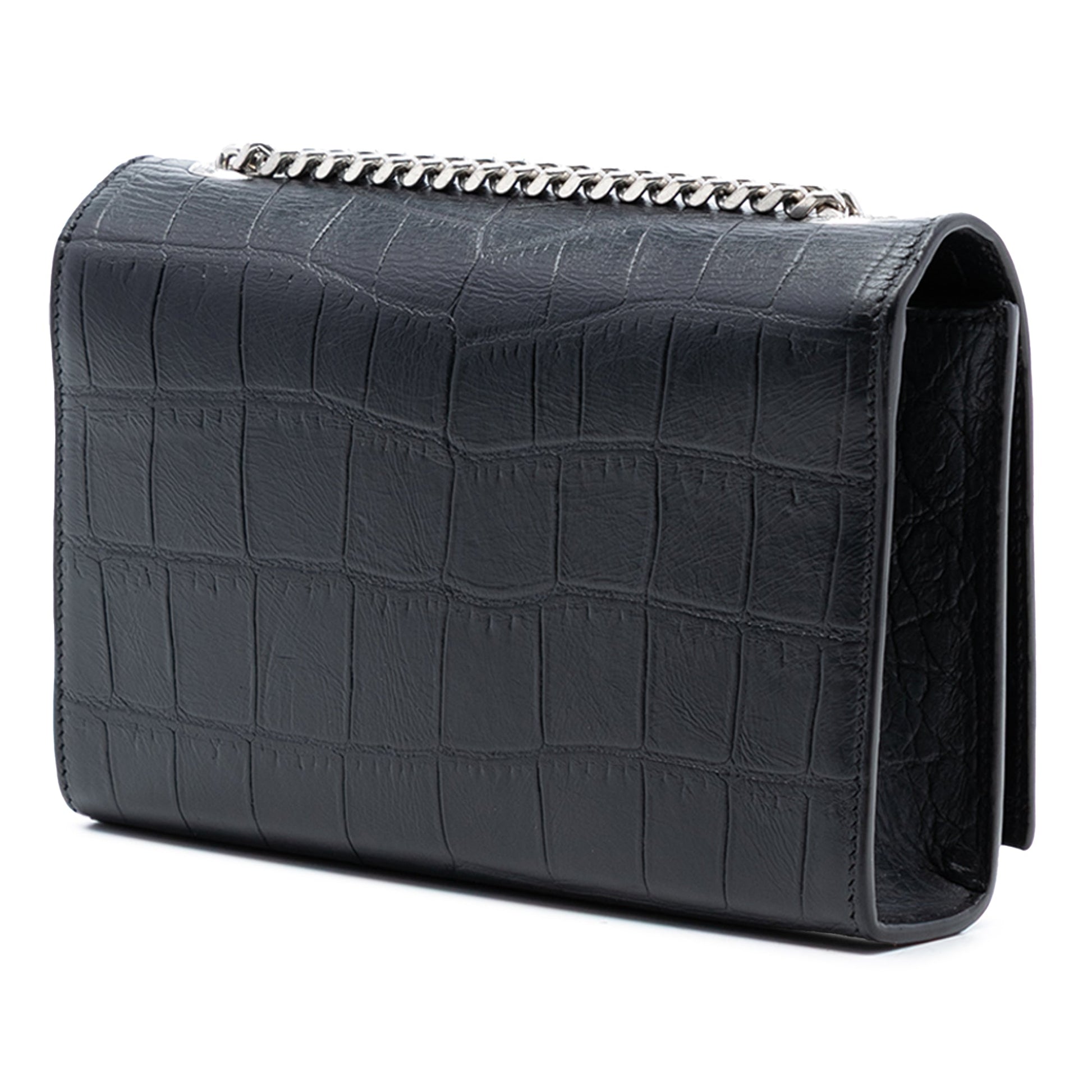 Saint Laurent Small Croc Embossed Leather Monogram Kate Tassel Crossbody