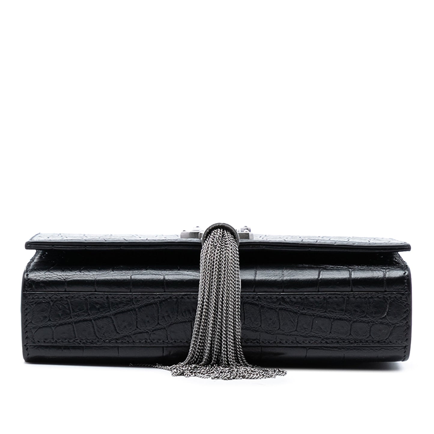 Saint Laurent Small Croc Embossed Leather Monogram Kate Tassel Crossbody