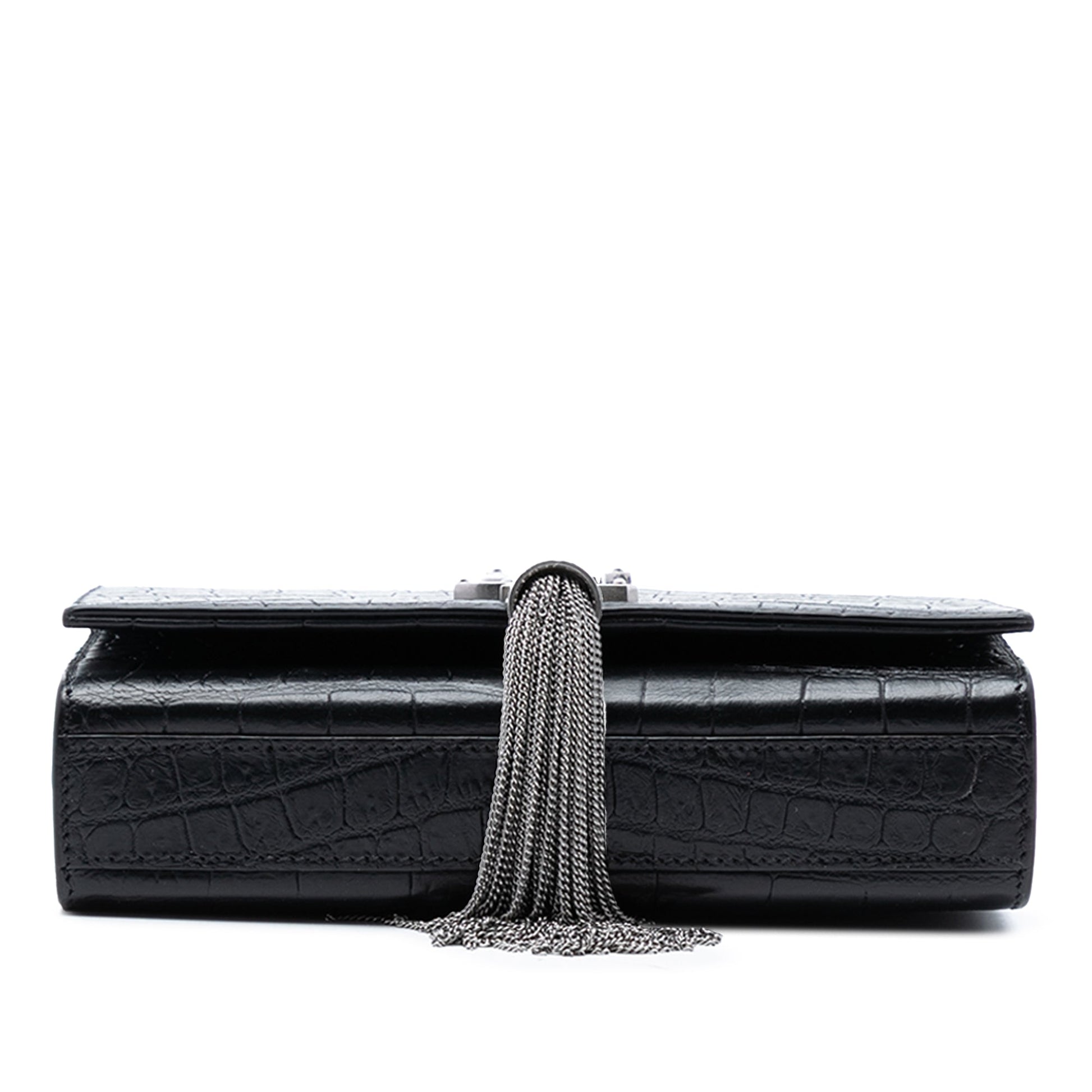 Saint Laurent Small Croc Embossed Leather Monogram Kate Tassel Crossbody
