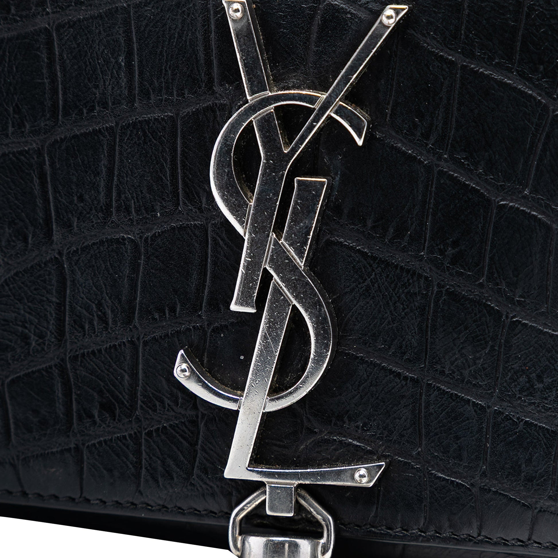 Saint Laurent Small Croc Embossed Leather Monogram Kate Tassel Crossbody