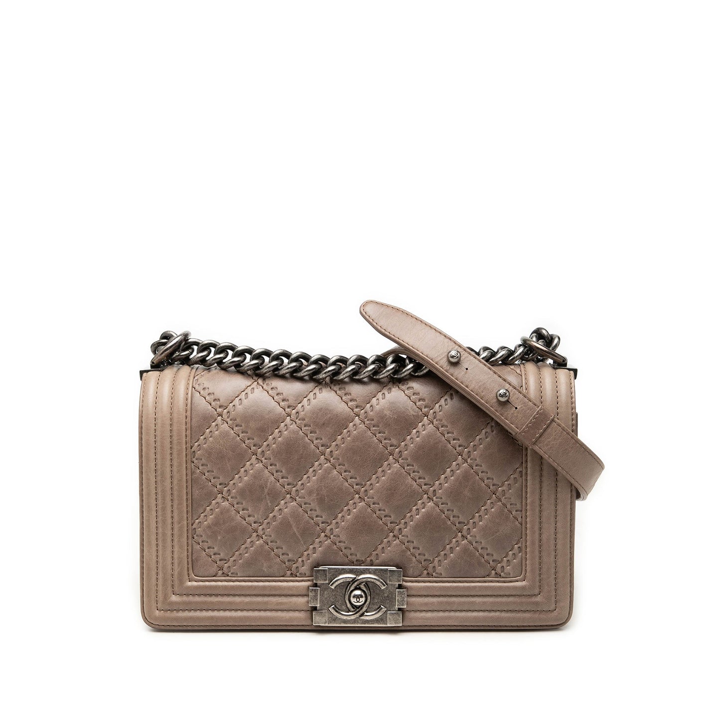 Chanel Old Medium Aged Calfskin Double Stitch Boy Flap