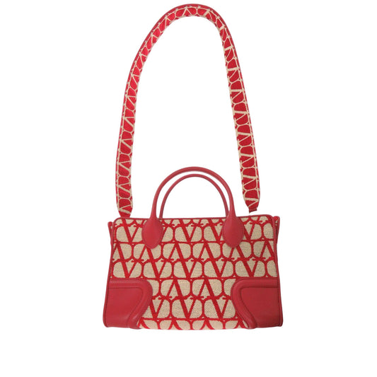 Valentino Leather Trimmed Toile Iconographe Satchel