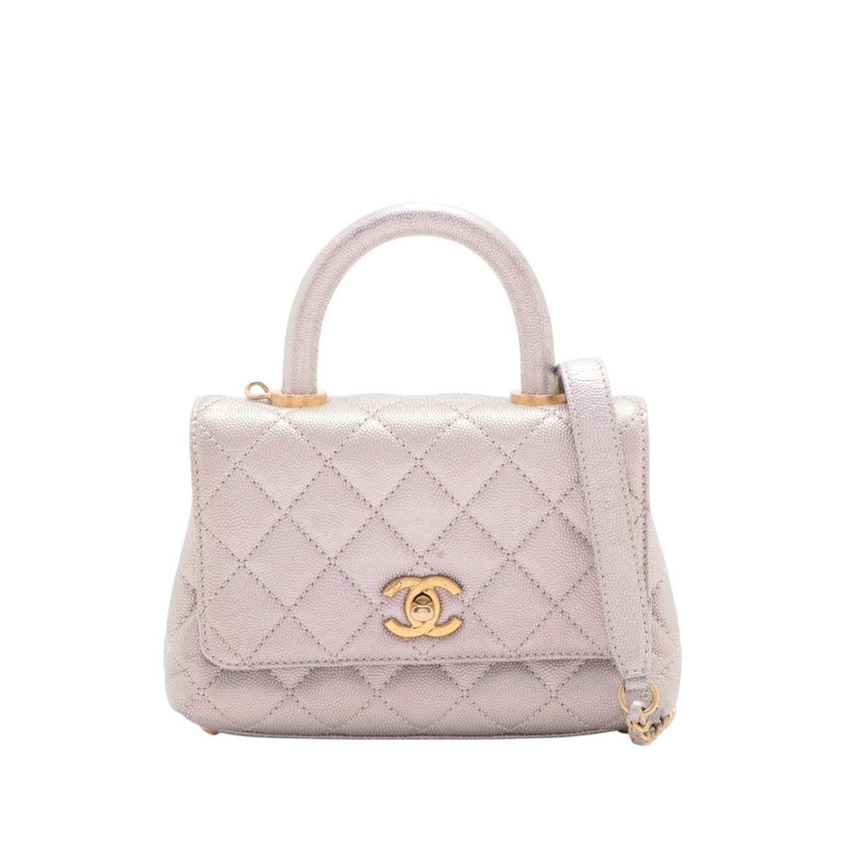 Chanel Mini Iridescent Caviar Coco Top Handle Bag — Purple