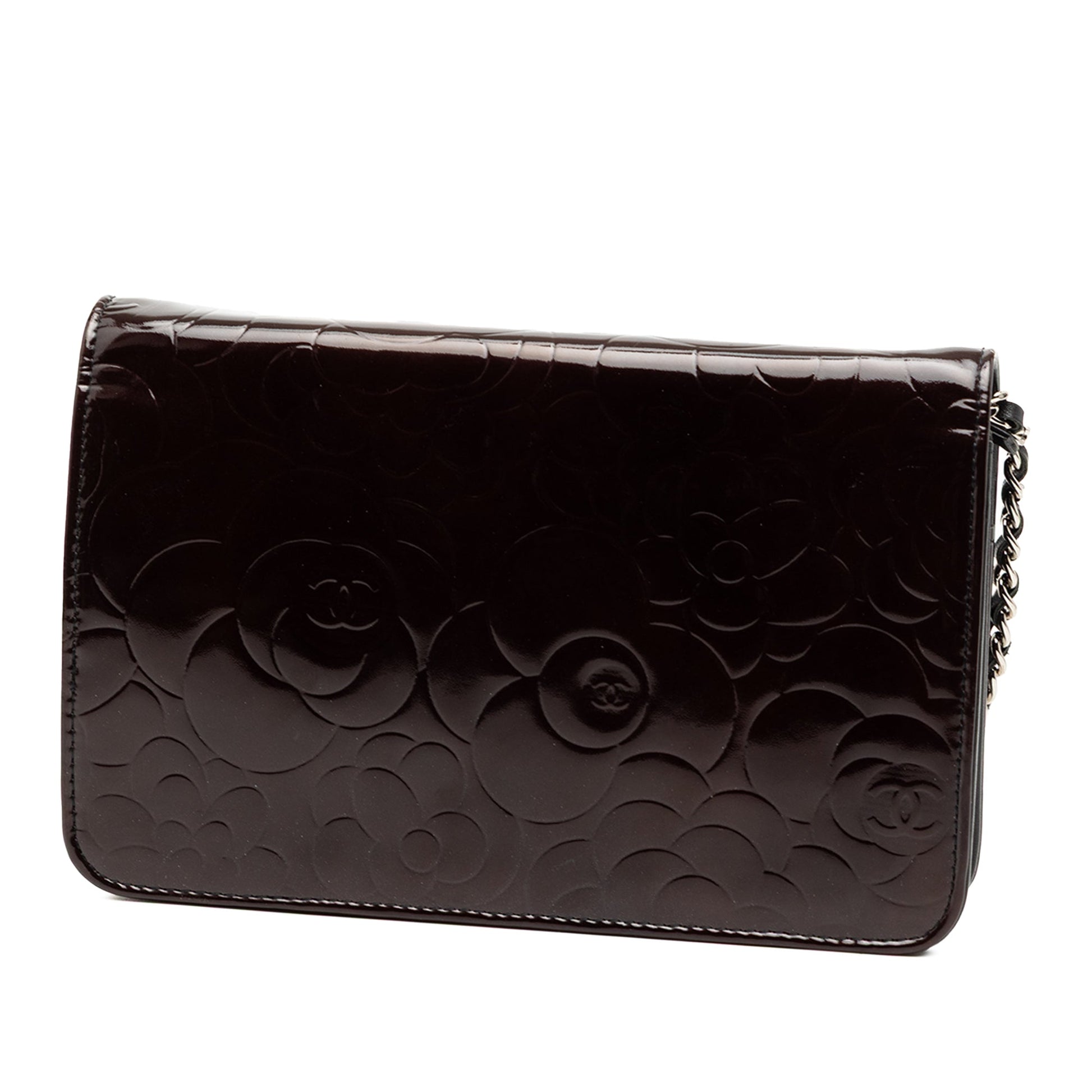 Chanel CC Embossed Patent Camellia Wallet On Chain