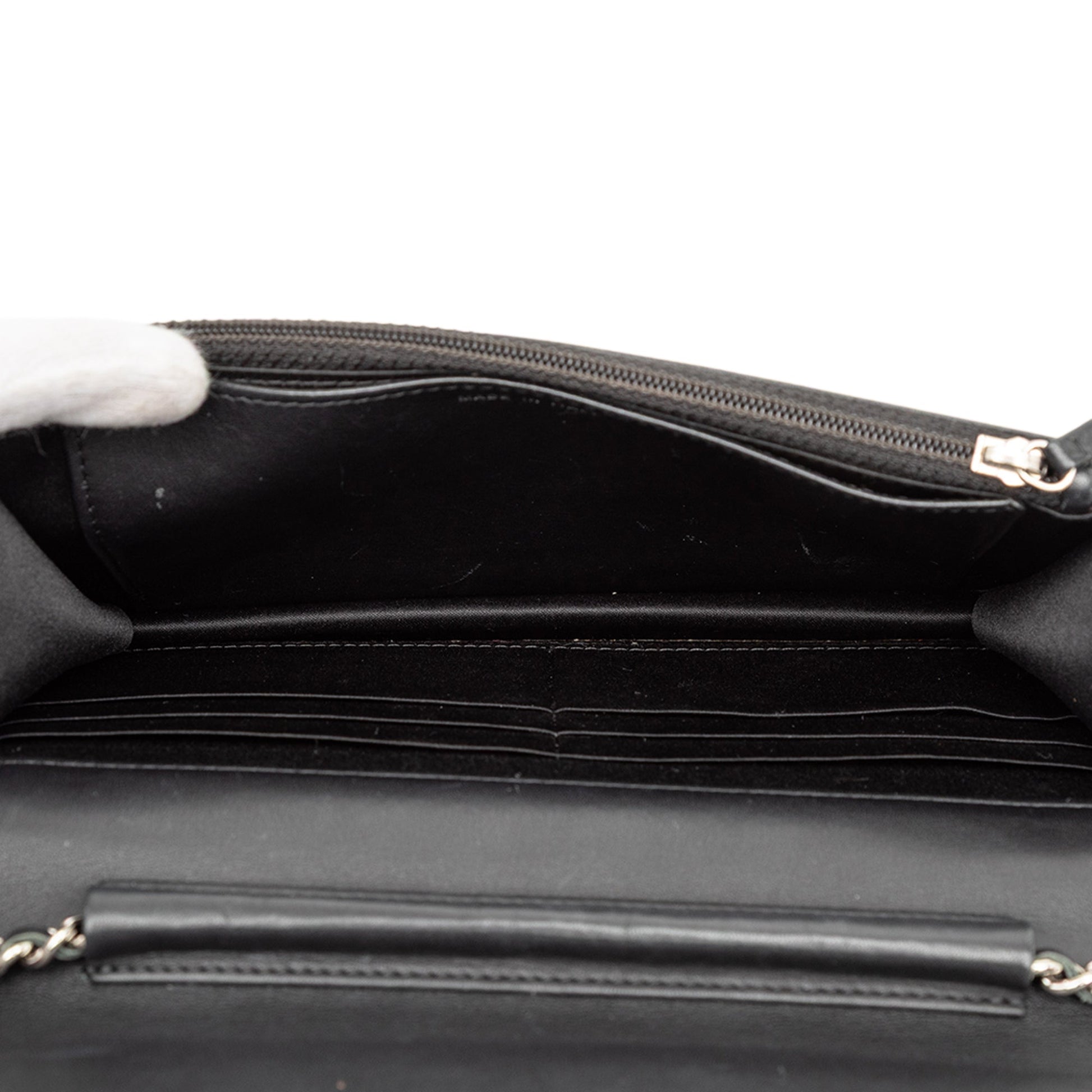Chanel CC Embossed Patent Camellia Wallet On Chain