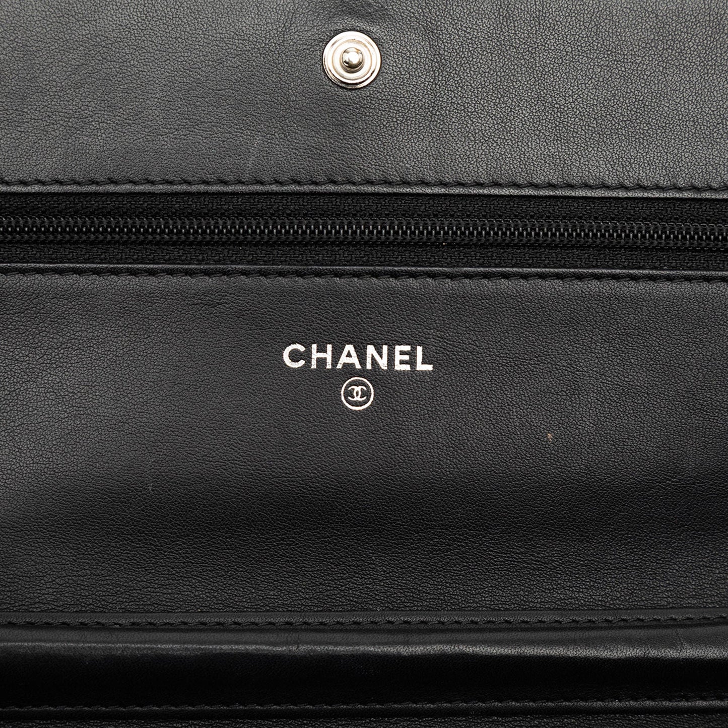 Chanel CC Embossed Patent Camellia Wallet On Chain