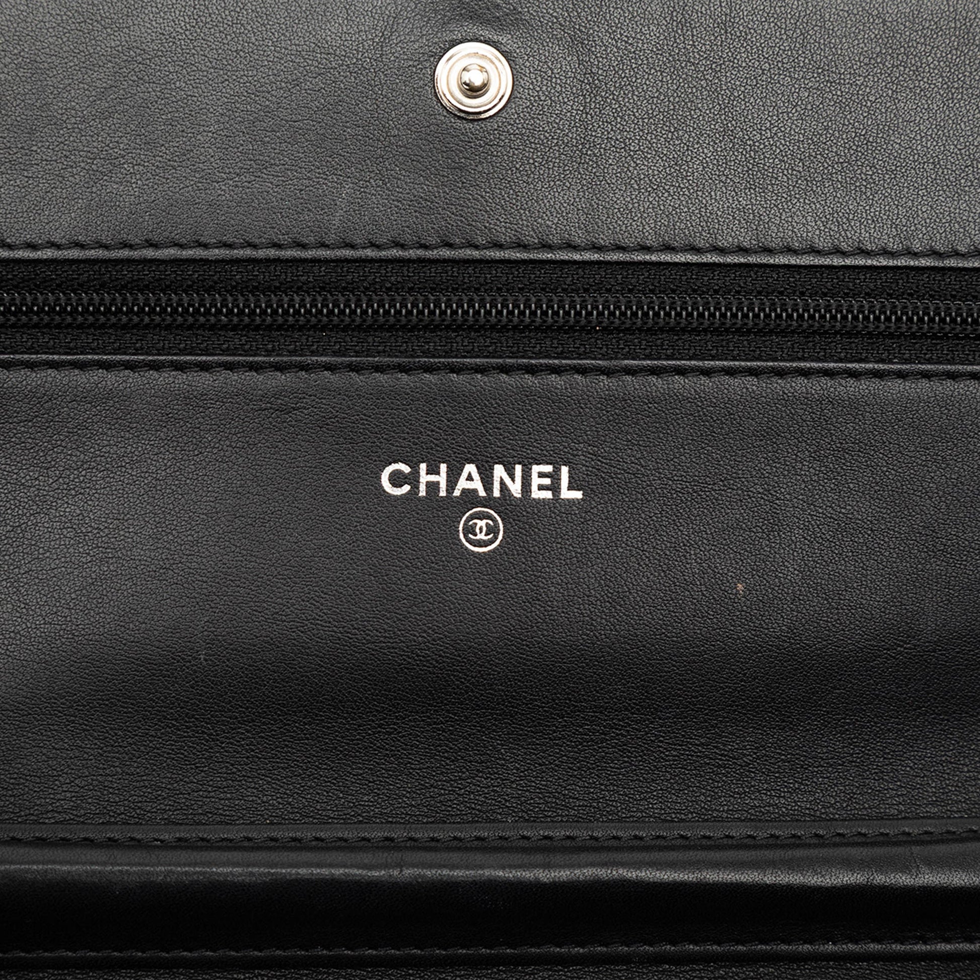 Chanel CC Embossed Patent Camellia Wallet On Chain