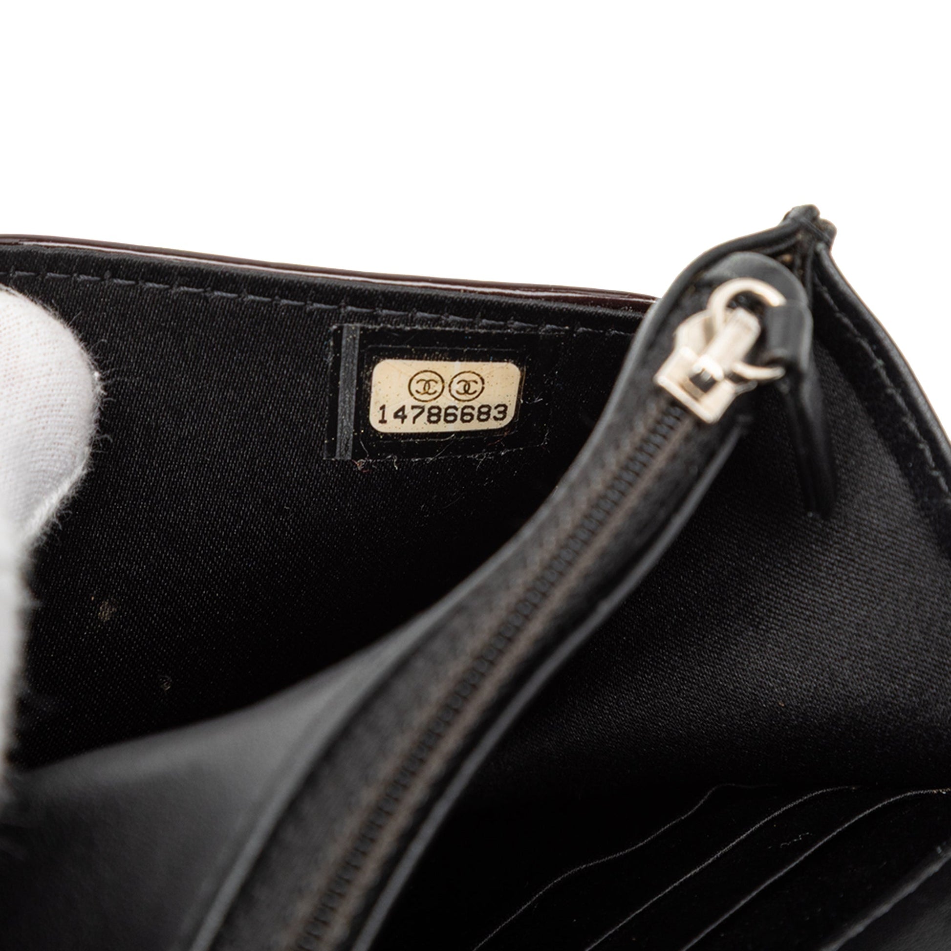 Chanel CC Embossed Patent Camellia Wallet On Chain