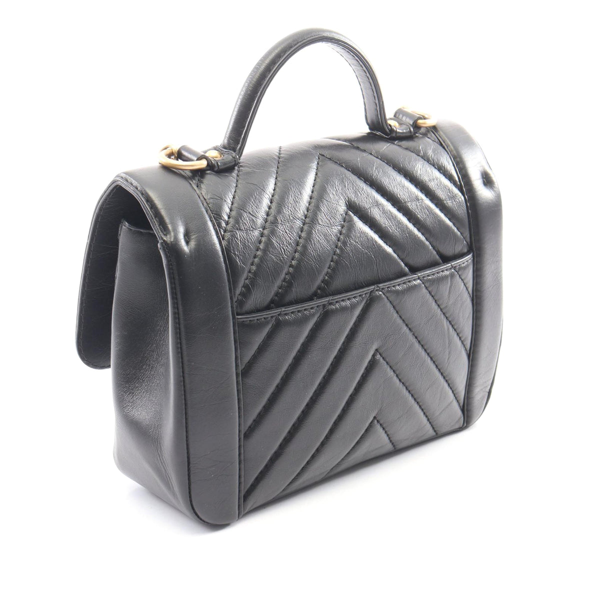 Chanel Quilted Chevron Calfskin Top Handle Flap