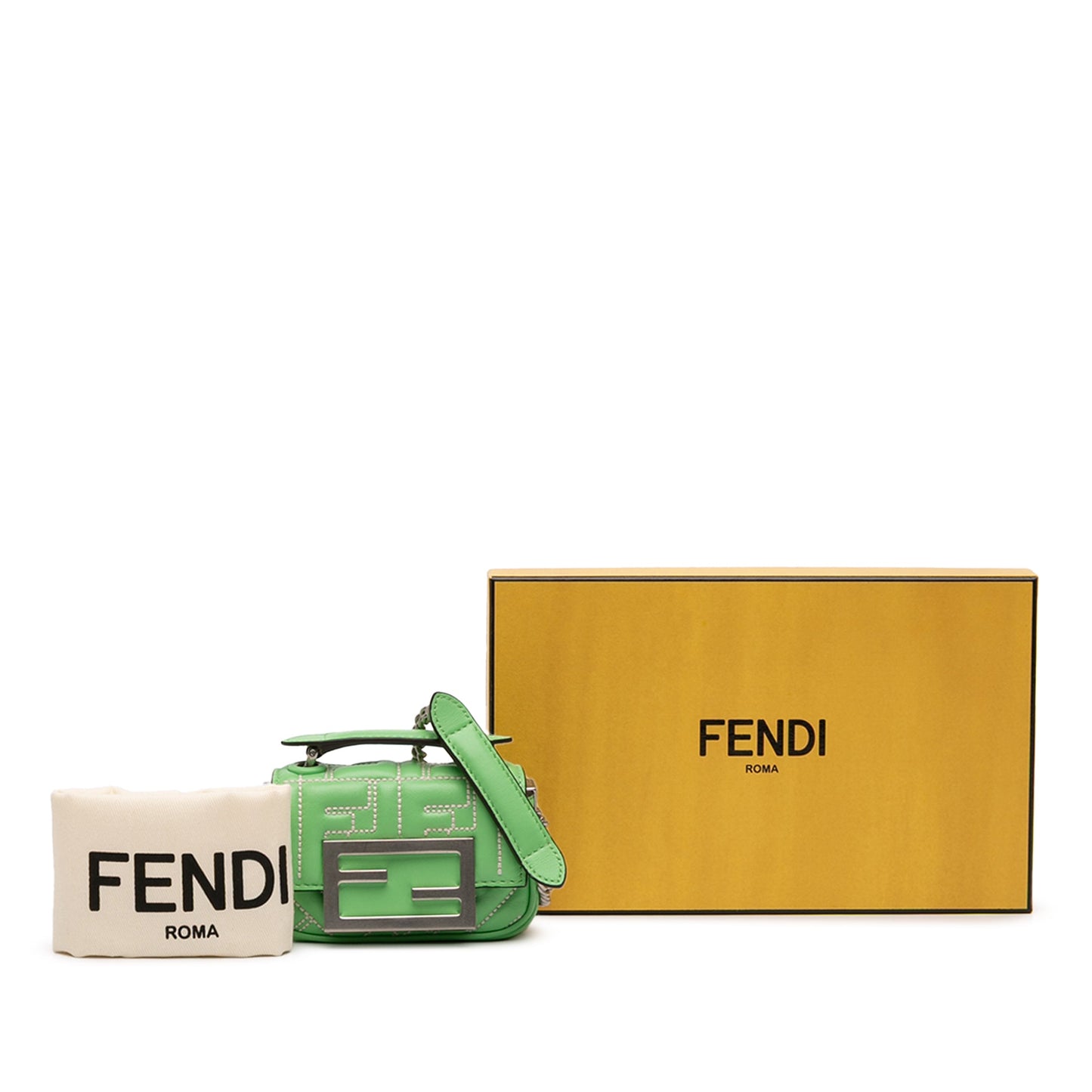 Fendi Nano Zucca Embossed Leather Baguette Charm