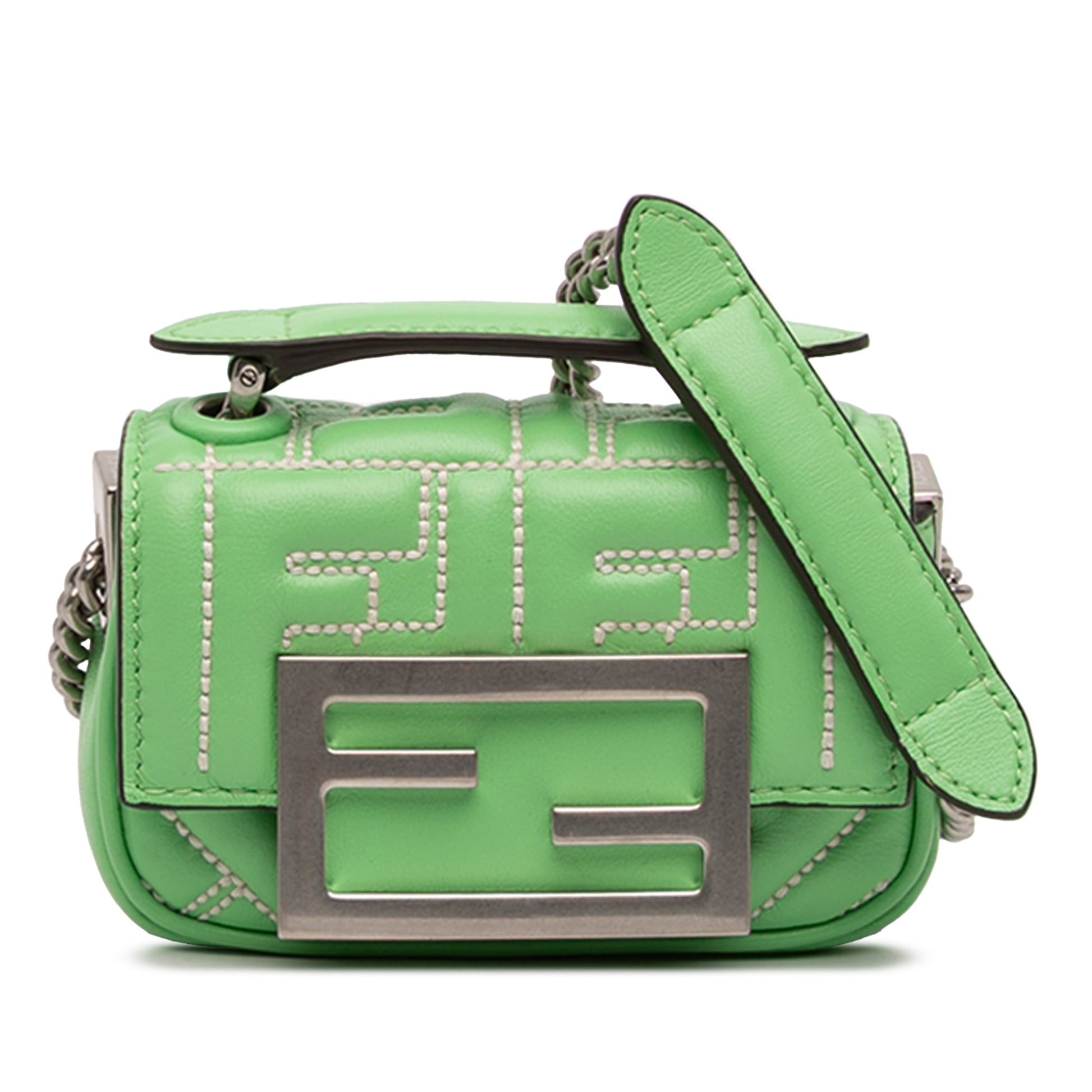 Fendi Nano Zucca Embossed Leather Baguette Charm