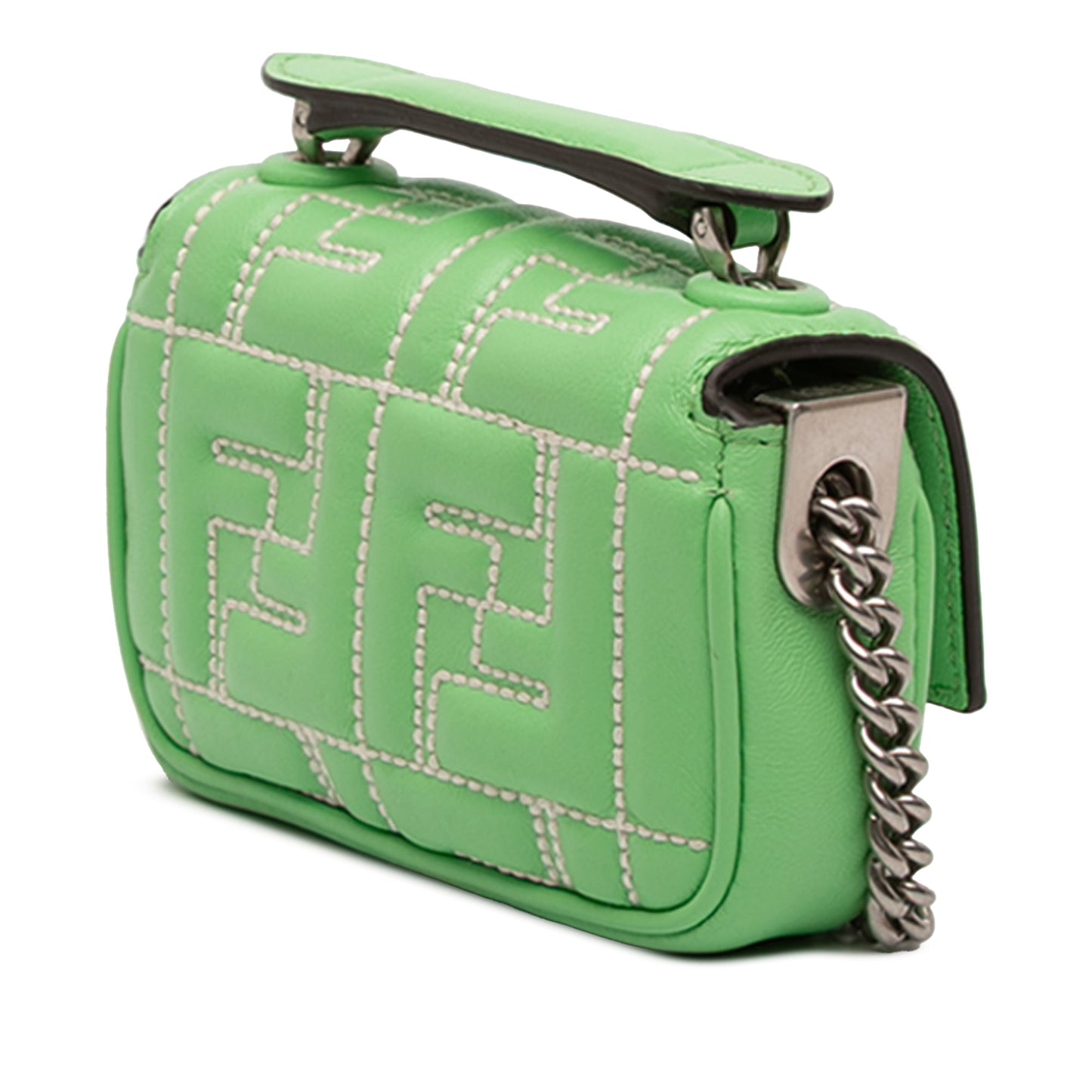 Fendi Nano Zucca Embossed Leather Baguette Charm