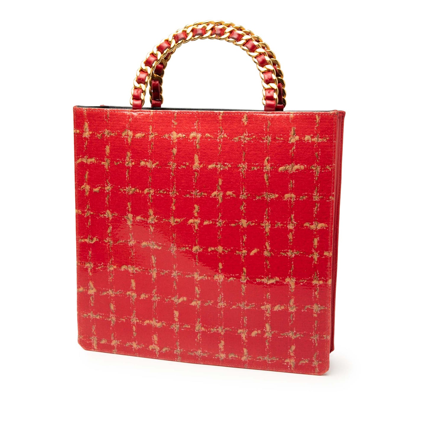 Chanel Chocolate Bar Patent Tweed Print Tote