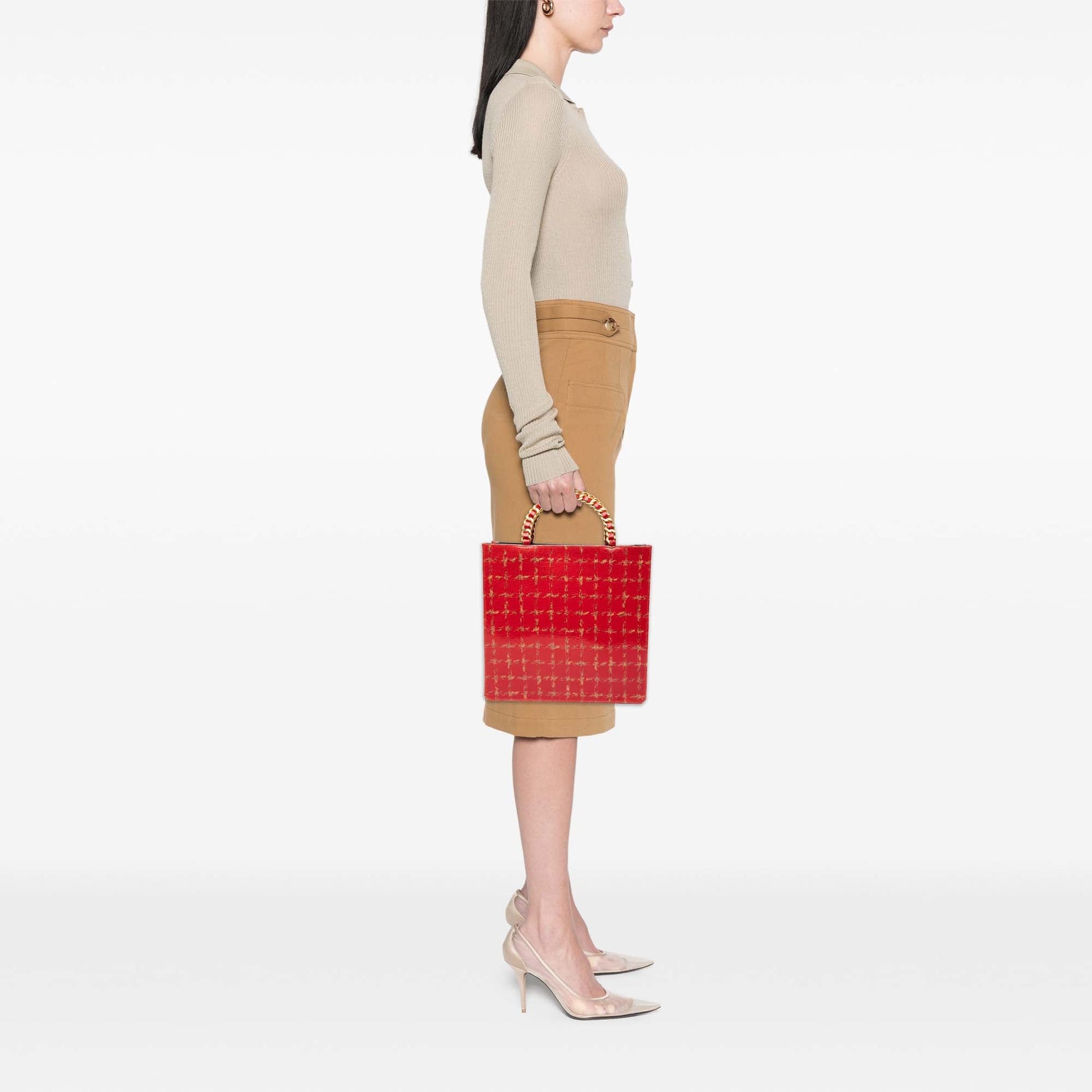 Chanel Chocolate Bar Patent Tweed Print Tote