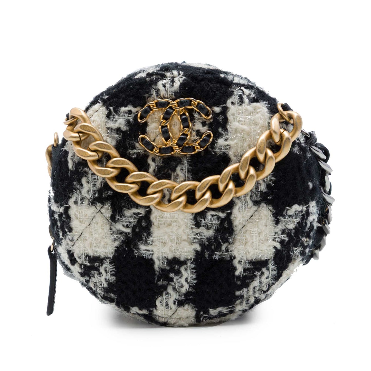 Chanel Tweed 19 Round Clutch with Chain and Coin Purse