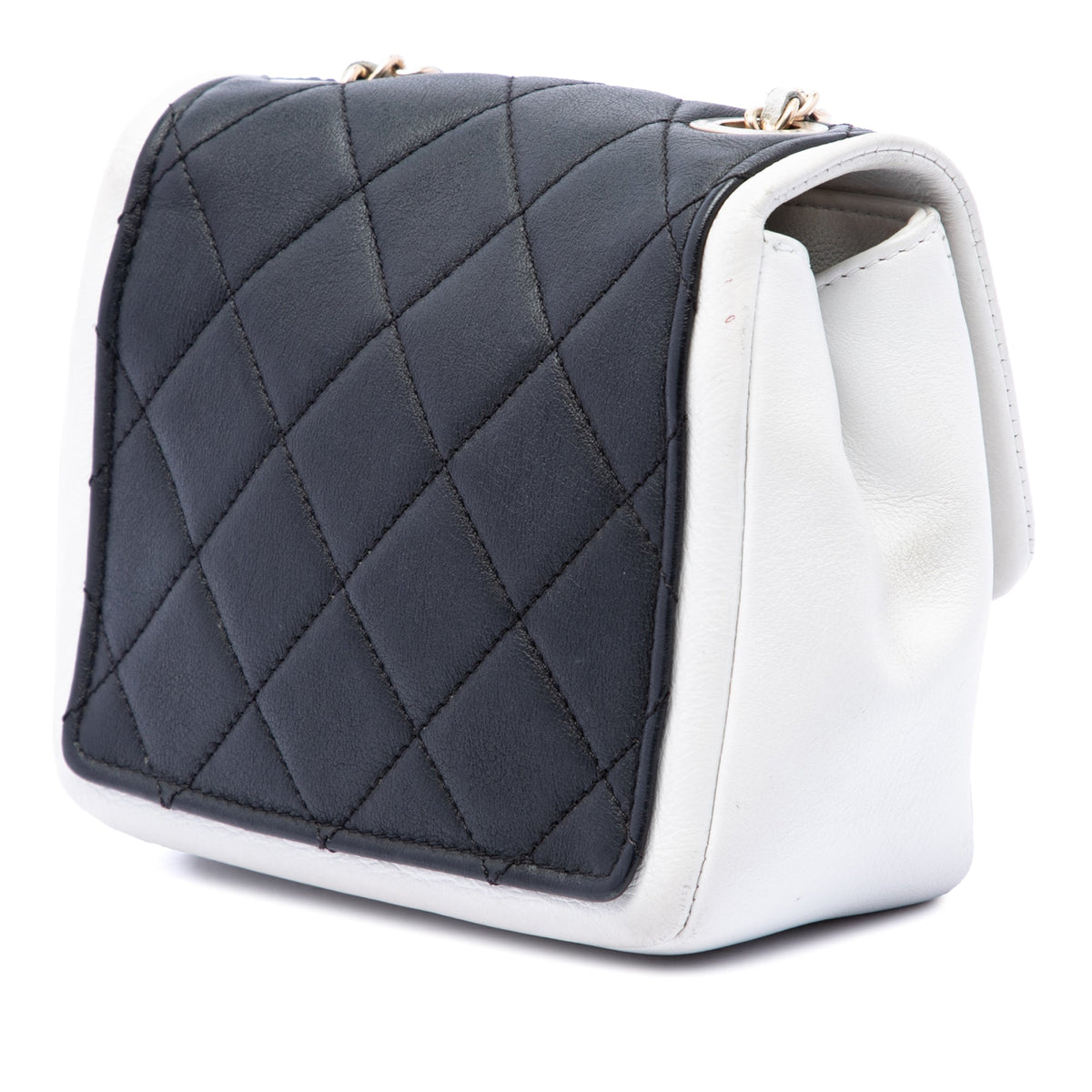 Chanel Mini Square Calfskin Graphic Flap Crossbody — Black