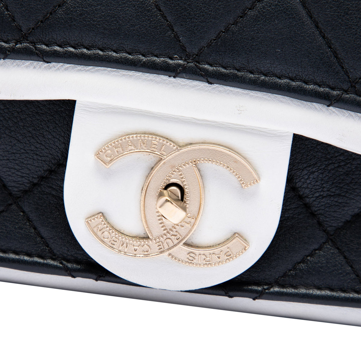 Chanel Mini Square Calfskin Graphic Flap Crossbody — Black