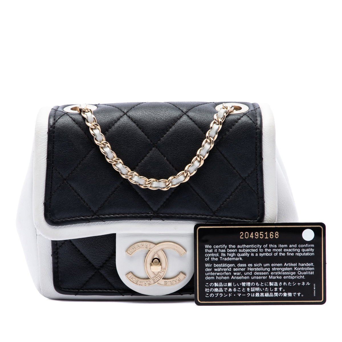 Chanel Mini Square Calfskin Graphic Flap Crossbody — Black