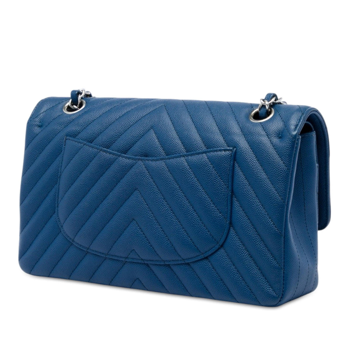 Chanel Medium Classic Chevron Caviar Double Flap — Blue